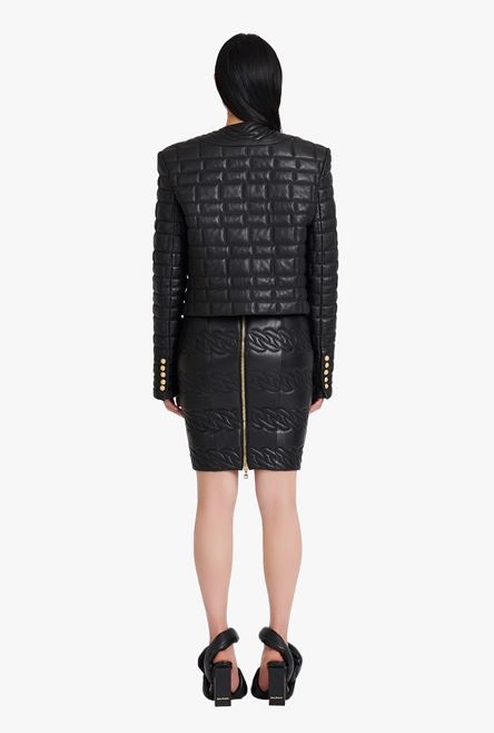 Black quilted leather spencer jacket - 3