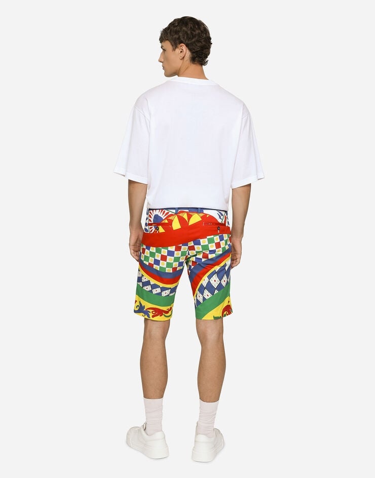 Carretto-print stretch cotton drill shorts - 3