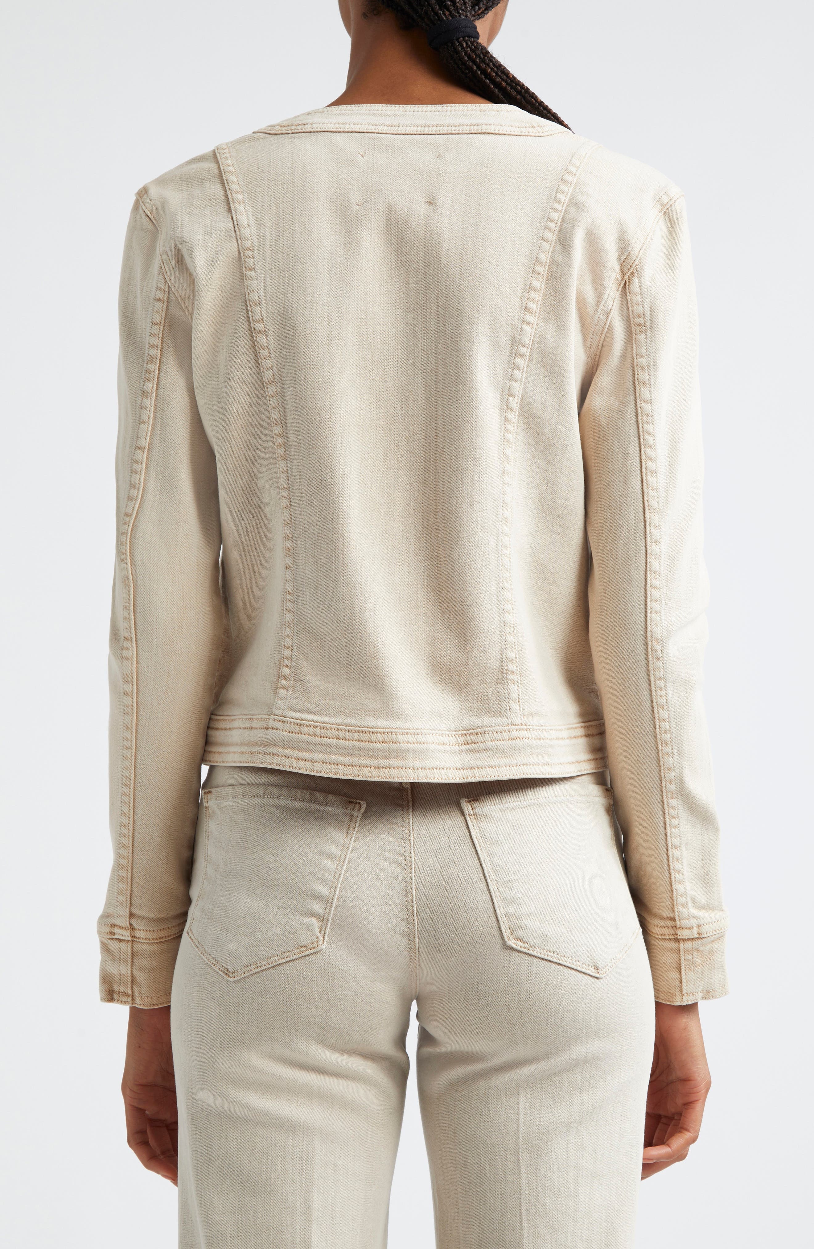 L'AGENCE Yari Collarless Stretch Cotton Jacket in Biscuit at Nordstrom - 3