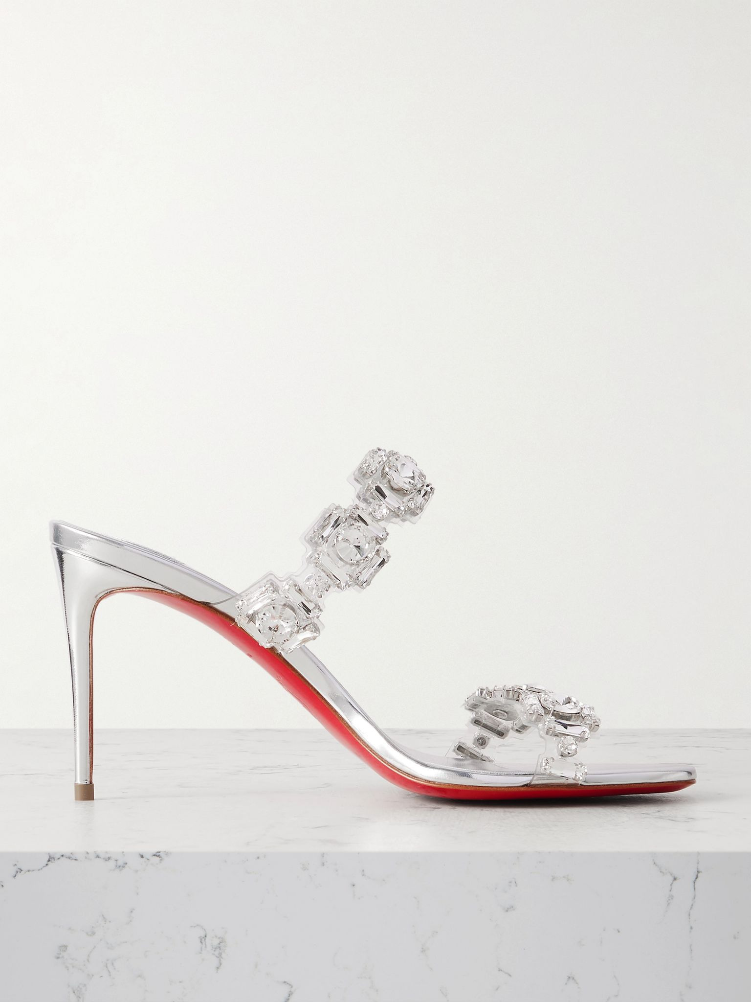 Just Jewel 85 crystal-embellished PVC and leather sandals Silver - 1