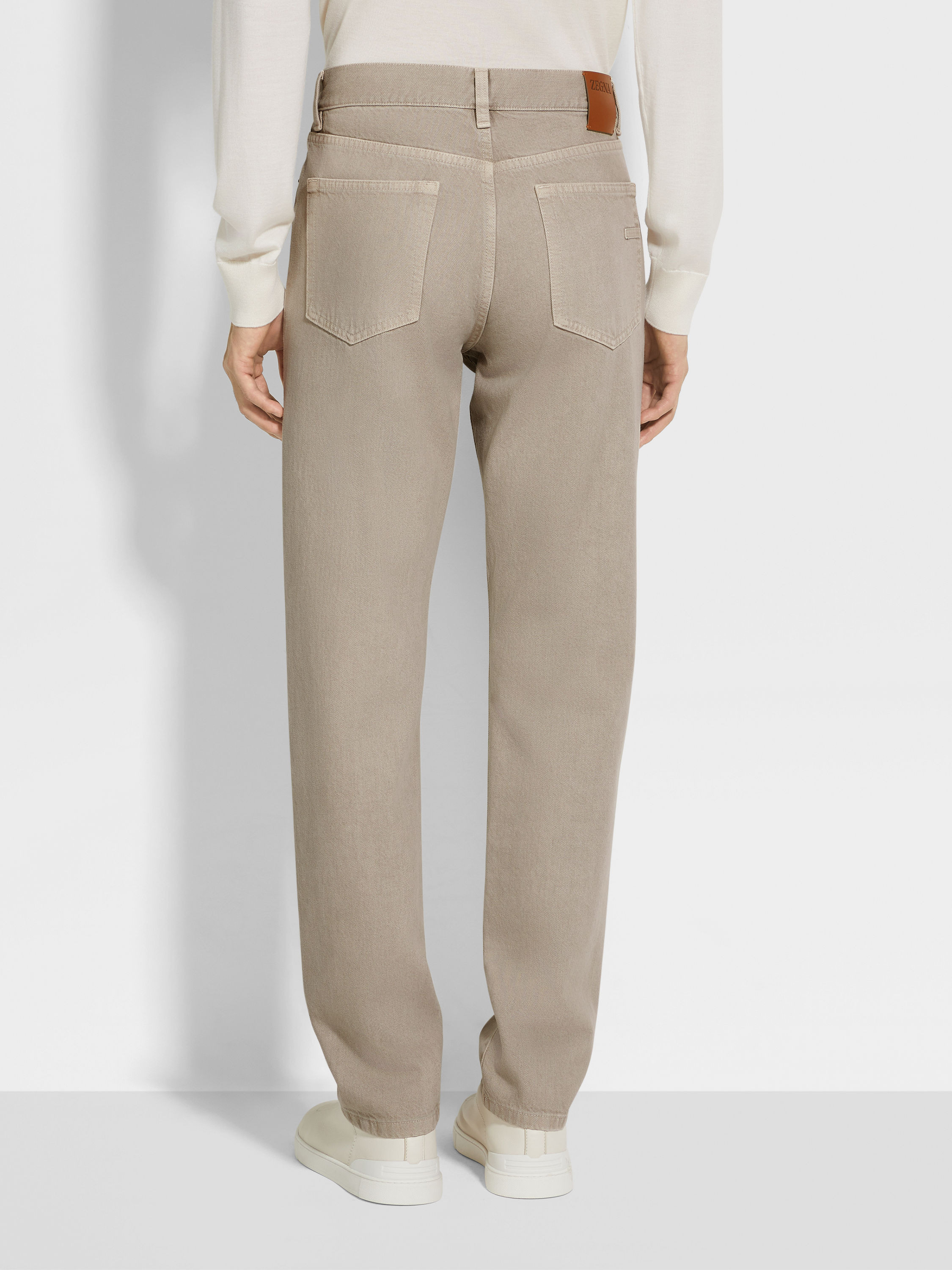 LIGHT TAUPE COTTON ROCCIA JEANS - 5