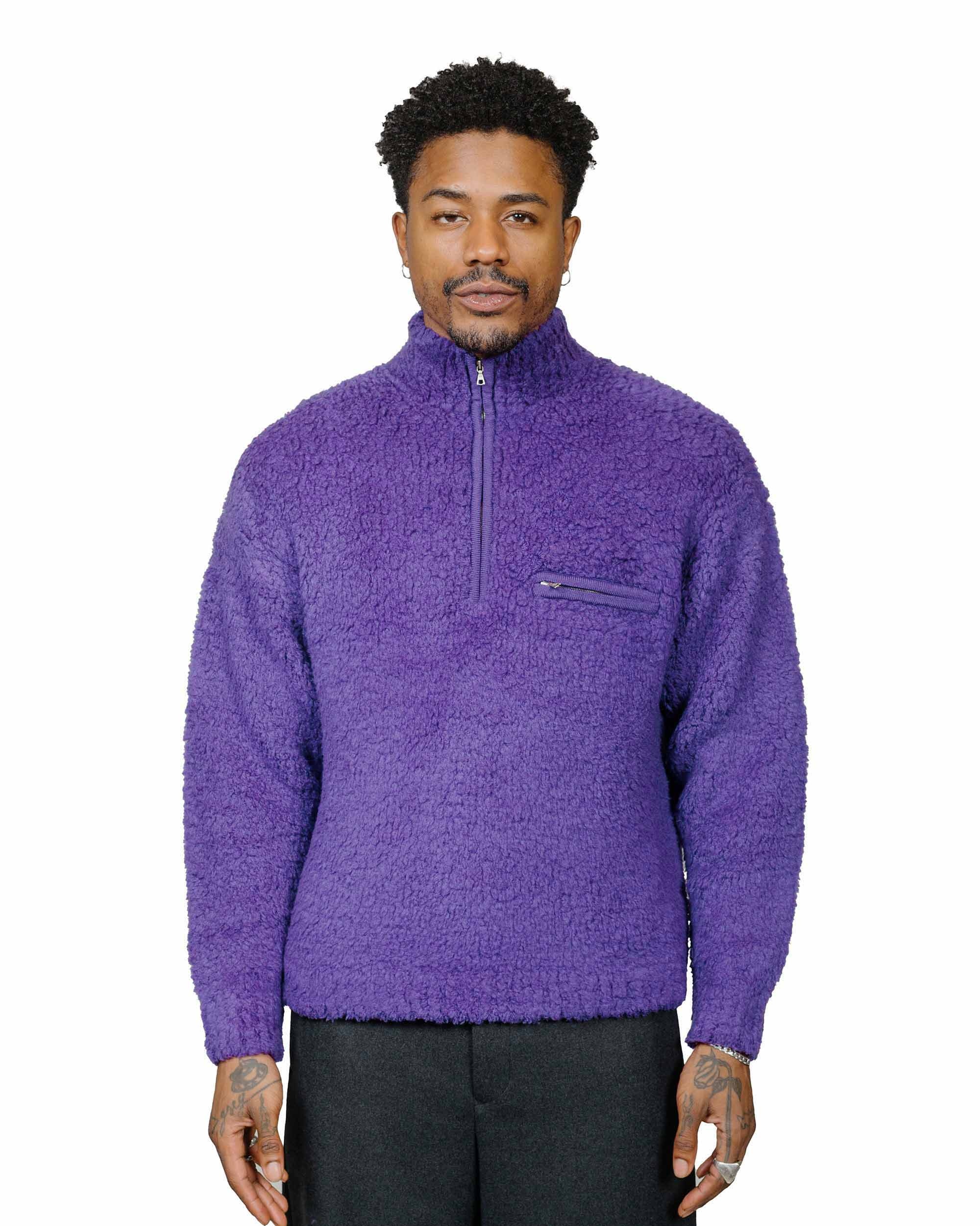 Merino Wool Boa Knit Half Zip P/O Purple - 2
