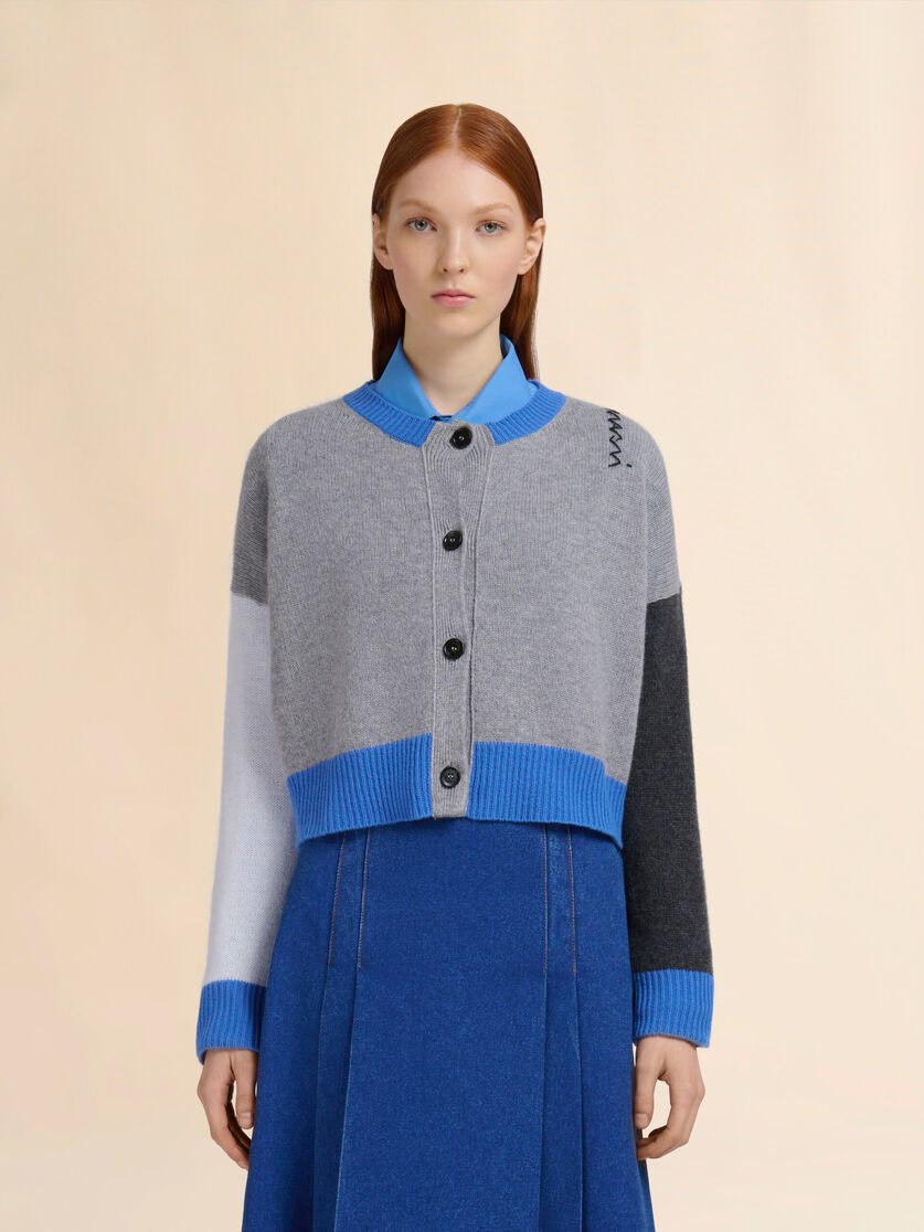 GRAY CASHMERE COLOUR-BLOCK CARDIGAN - 2