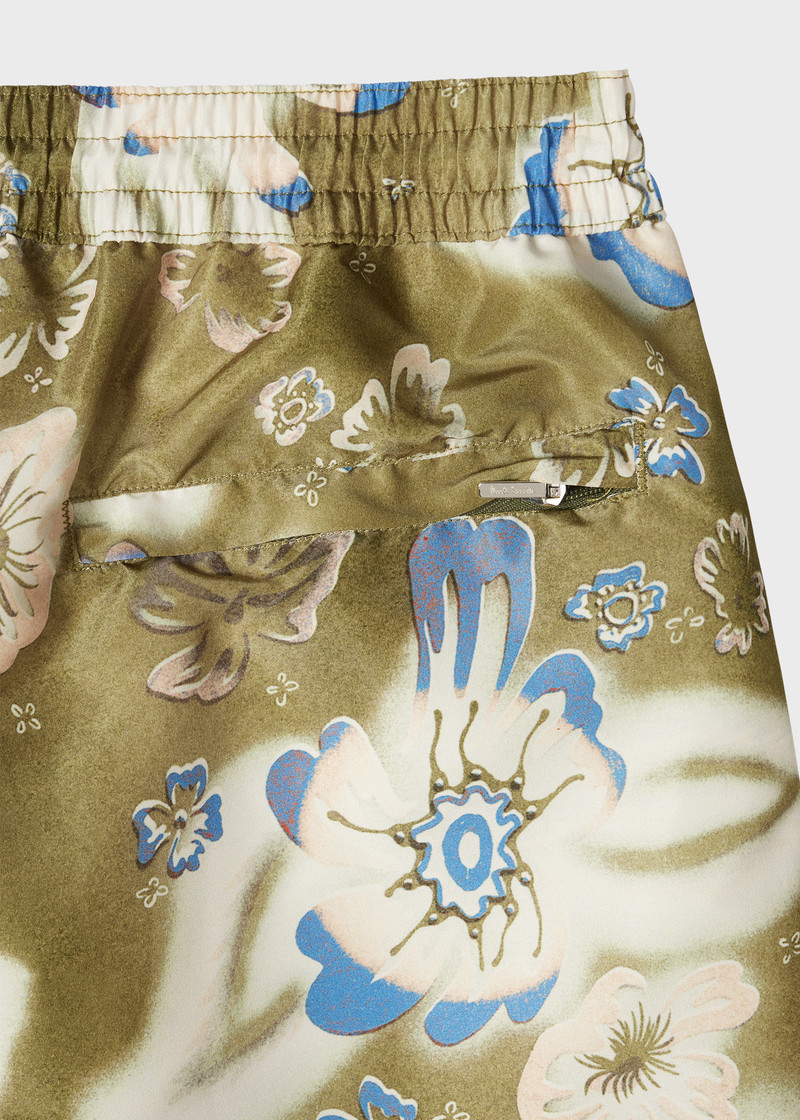 Paul Smith Khaki Green 'Riso Floral' Print Swim Shorts outlook