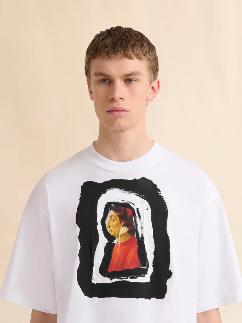 WHITE COTTON T-SHIRT WITH DANTE PRINT - 4