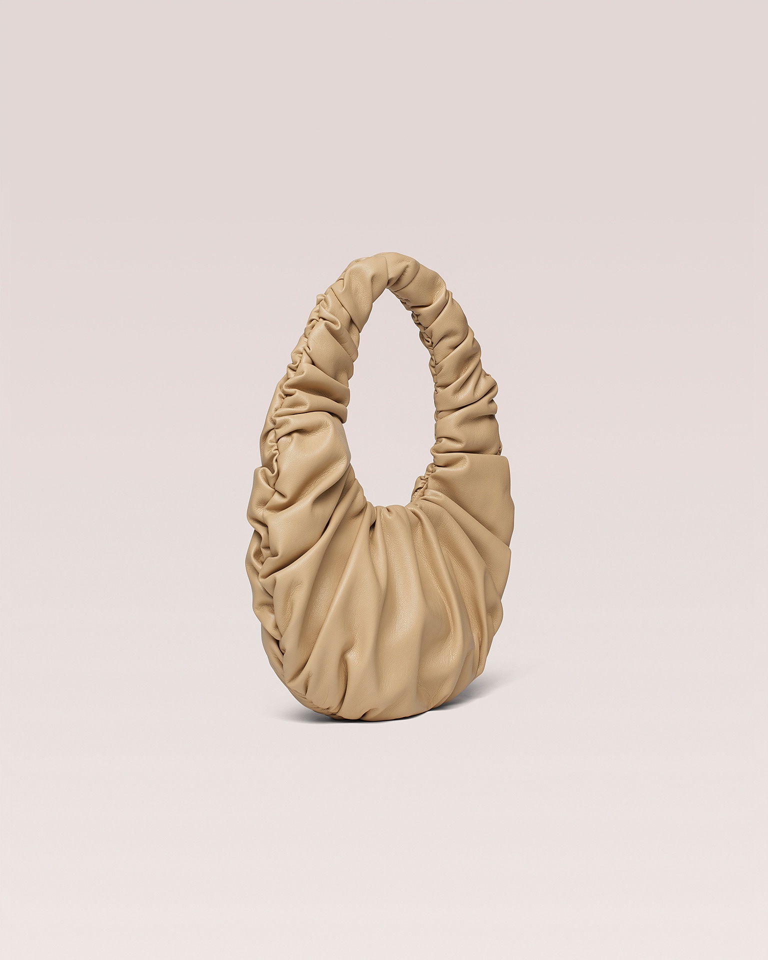 ANJA BAGUETTE MINI - OKOBOR™ alt-leather ruched bag - Almond - 2