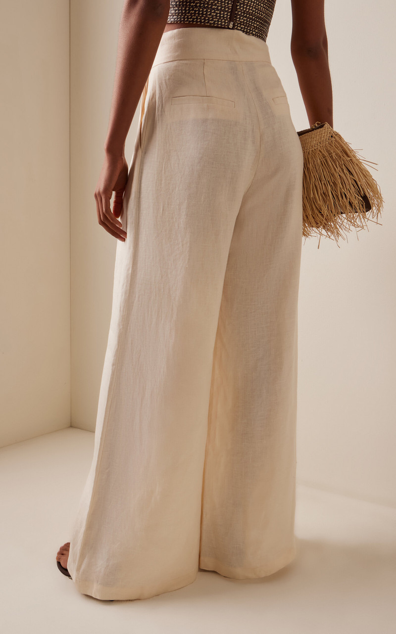Desperte Pleated Linen Wide-Leg Pants neutral 4