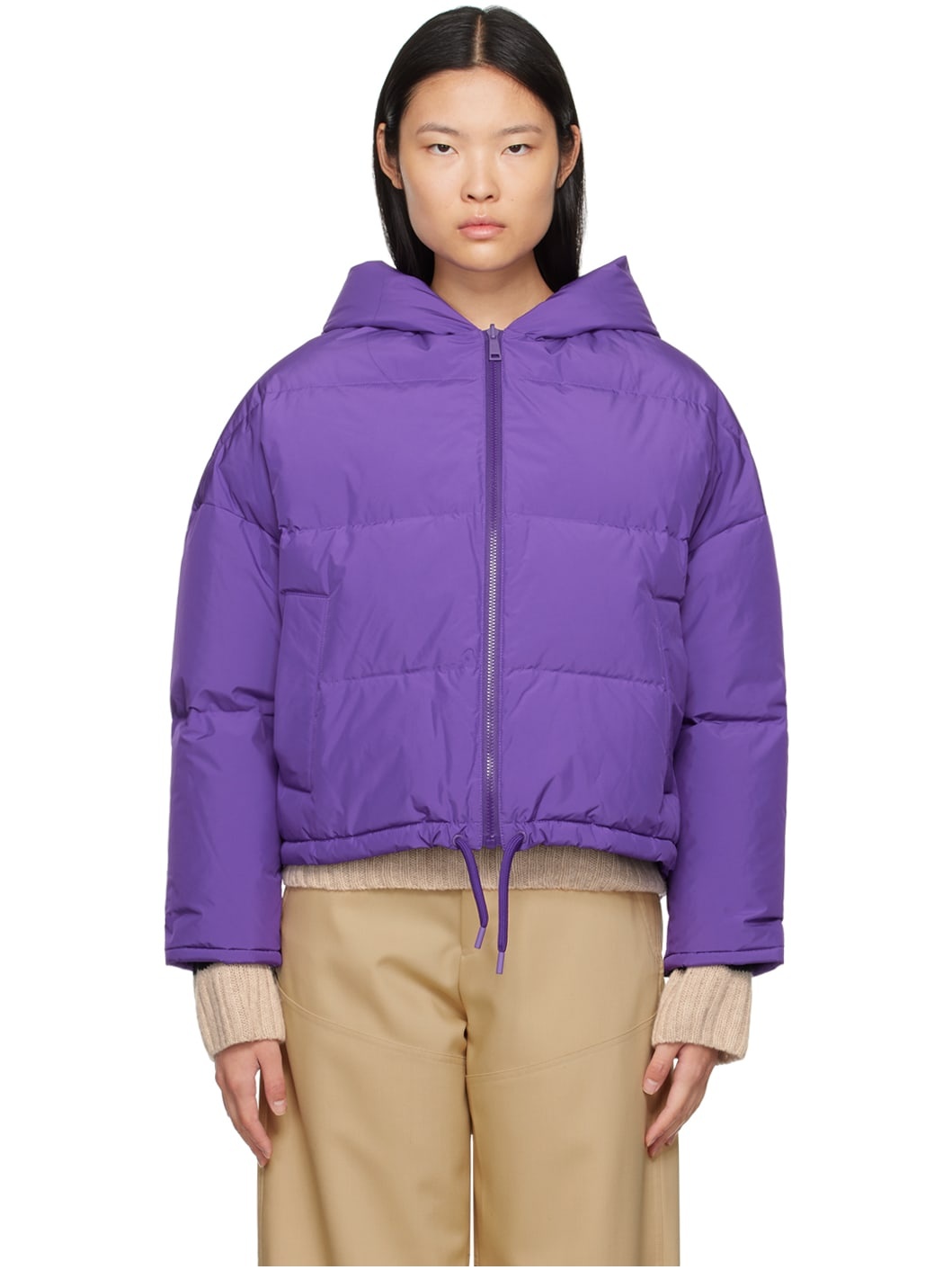 Purple Hooded Reversible Down Jacket - 1