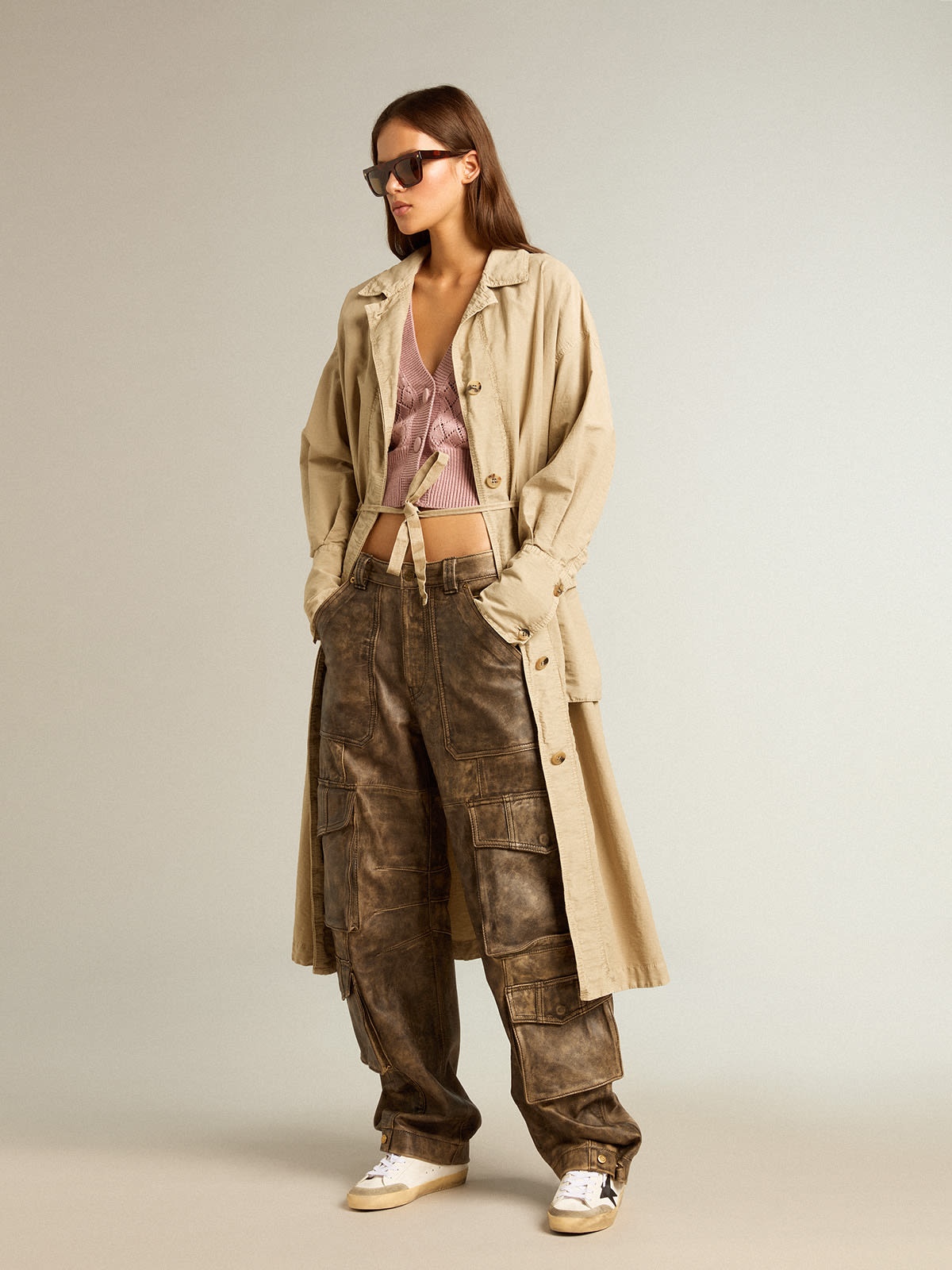 Khaki-colored cotton twill trench dress - 3