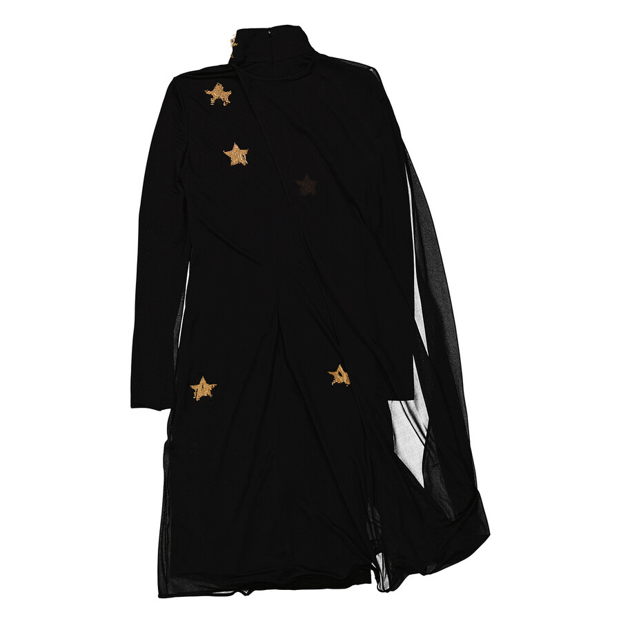 Burberry Black Star Motif Gathered Silk Viscose Dress - 2