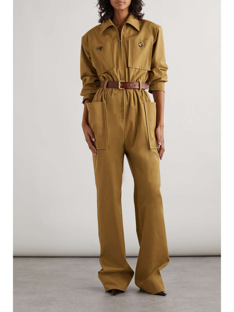 SAINT LAURENT Belted cotton-twill jumpsuit outlook