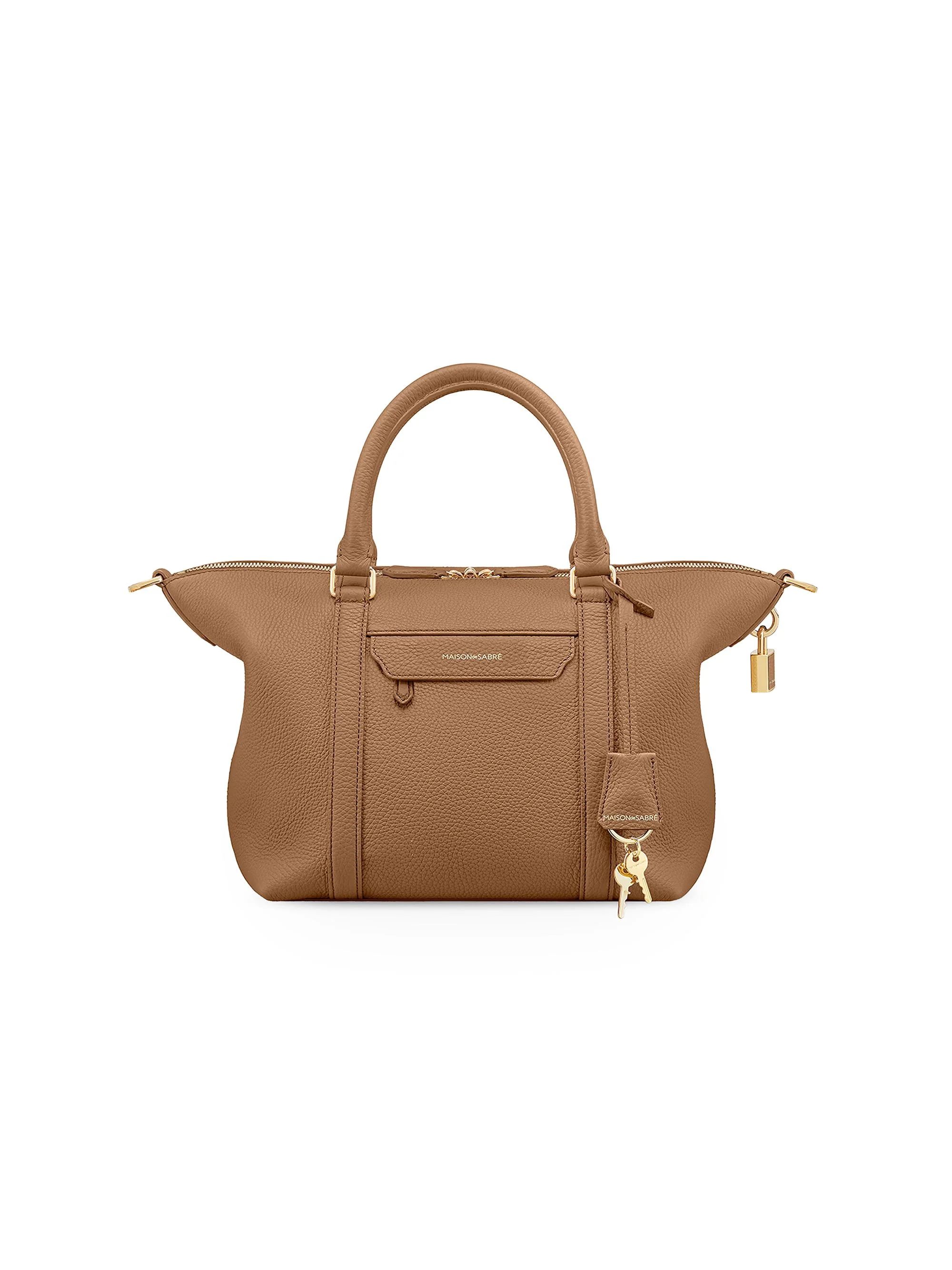 Women's Small Leather Crossbody Weekender Bag - Sandstone Brown - 1