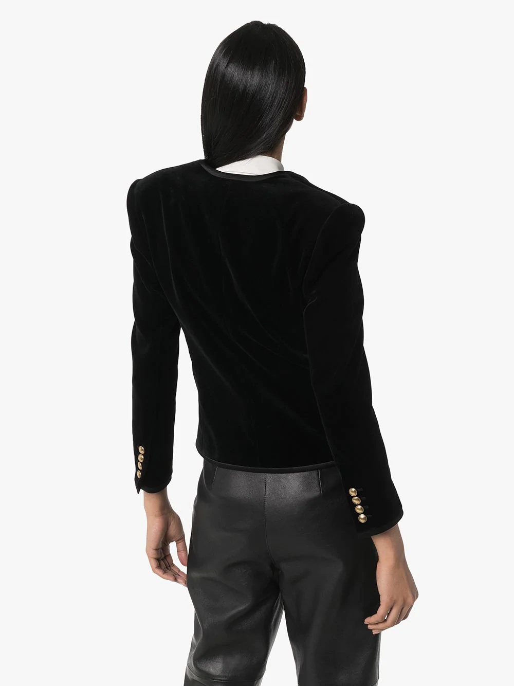 collarless velvet-effect jacket - 4