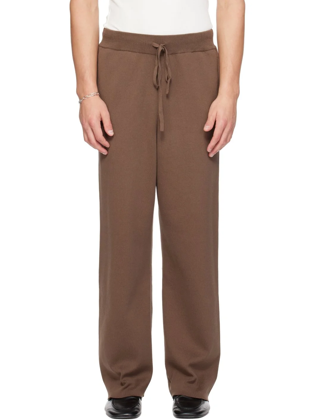 Brown Straight Leg Knit Sweatpants - 1