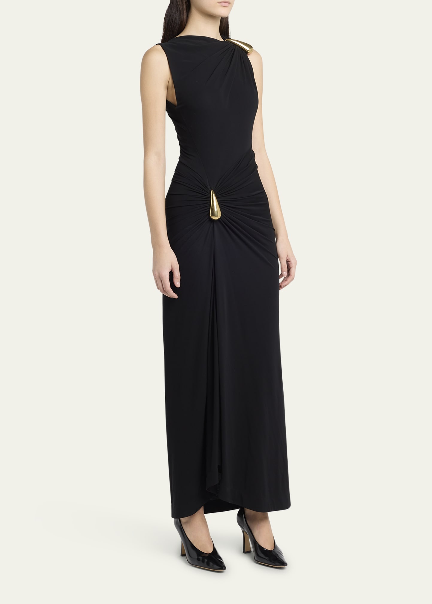 Drop Detail Gathered Matte Crepe Jersey Maxi Dress - 4