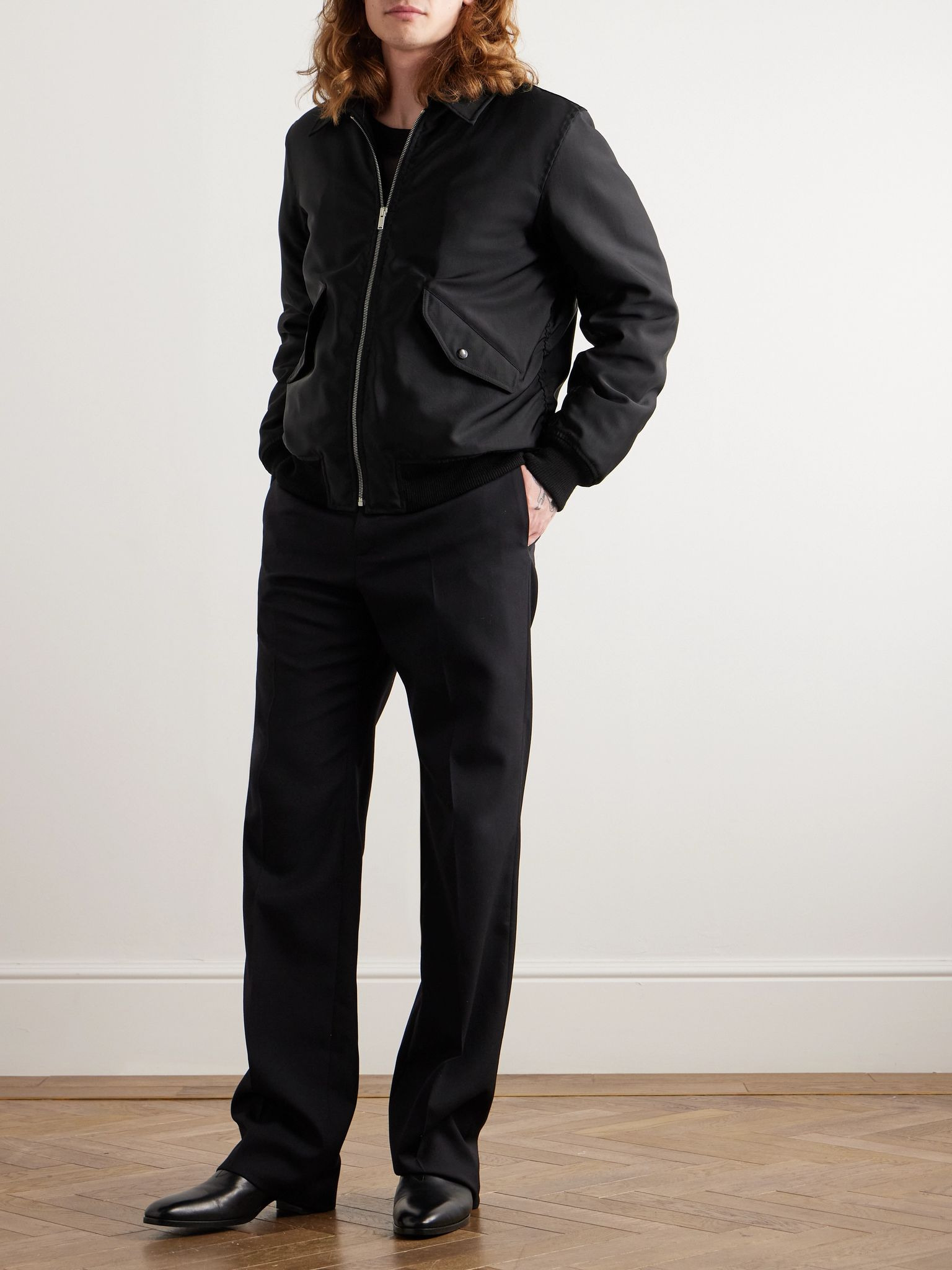 Padded Twill Bomber Jacket Black - 2