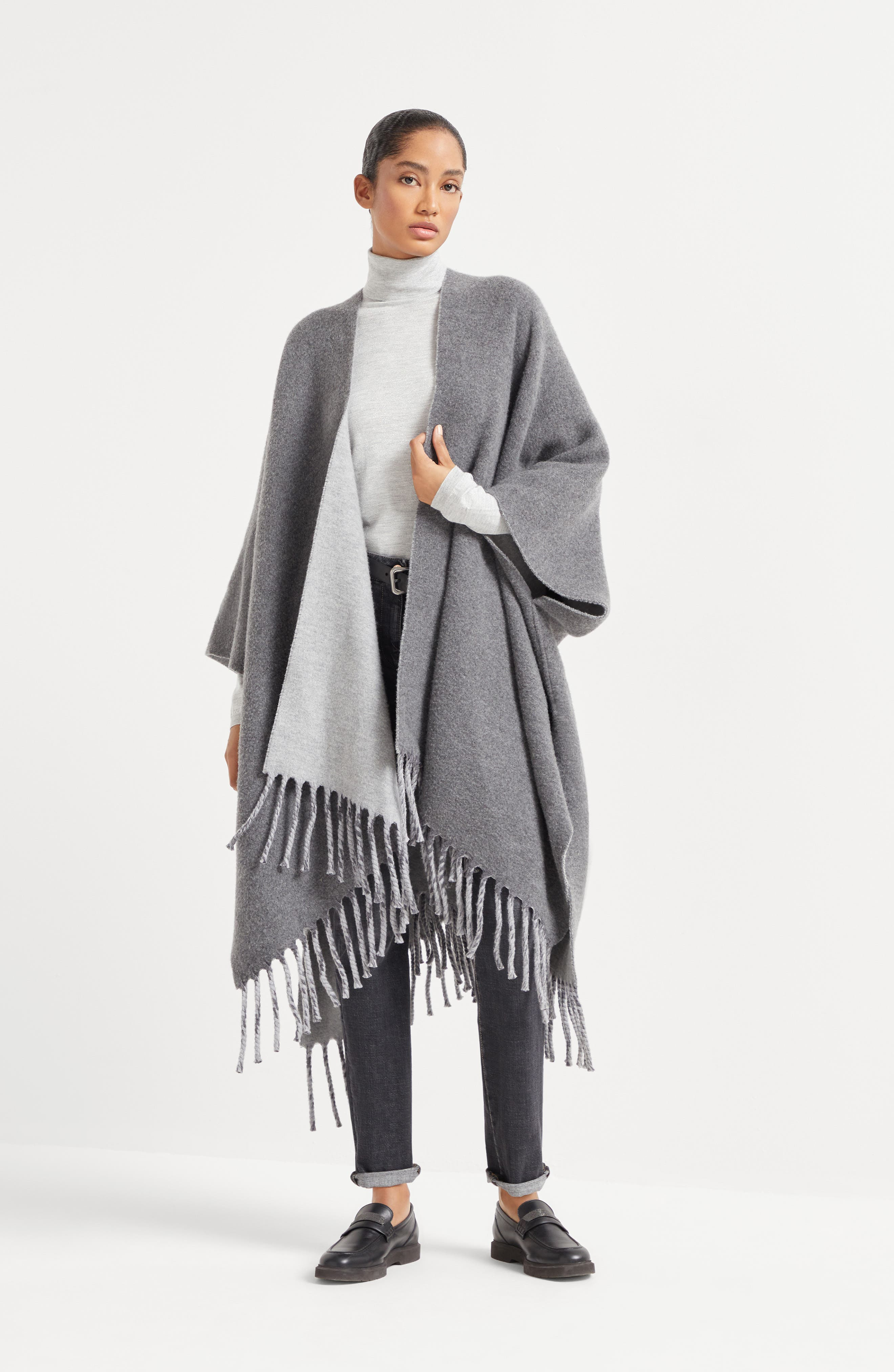 Brunello Cucinelli Double knit poncho in Medium Grey at Nordstrom - 6