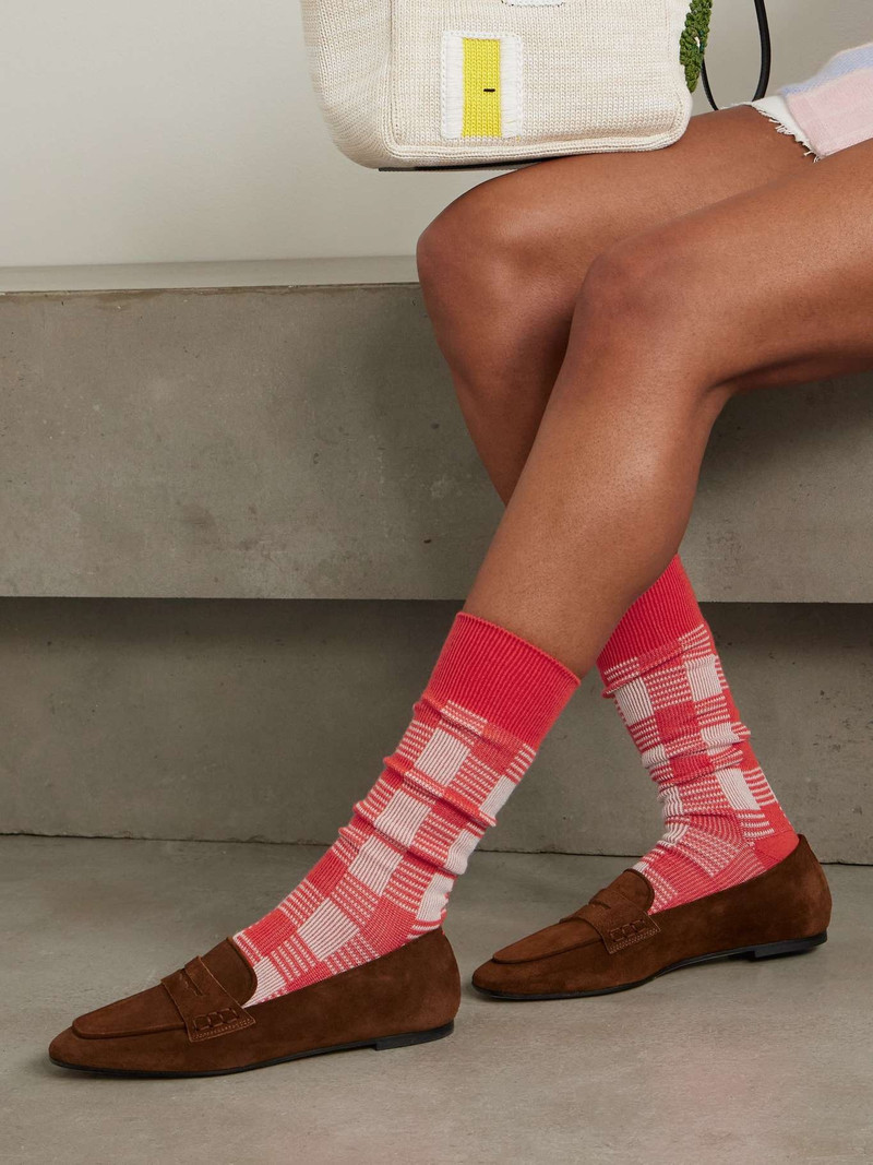 GUEST IN RESIDENCE Gingham silk and linen-blend socks Red outlook