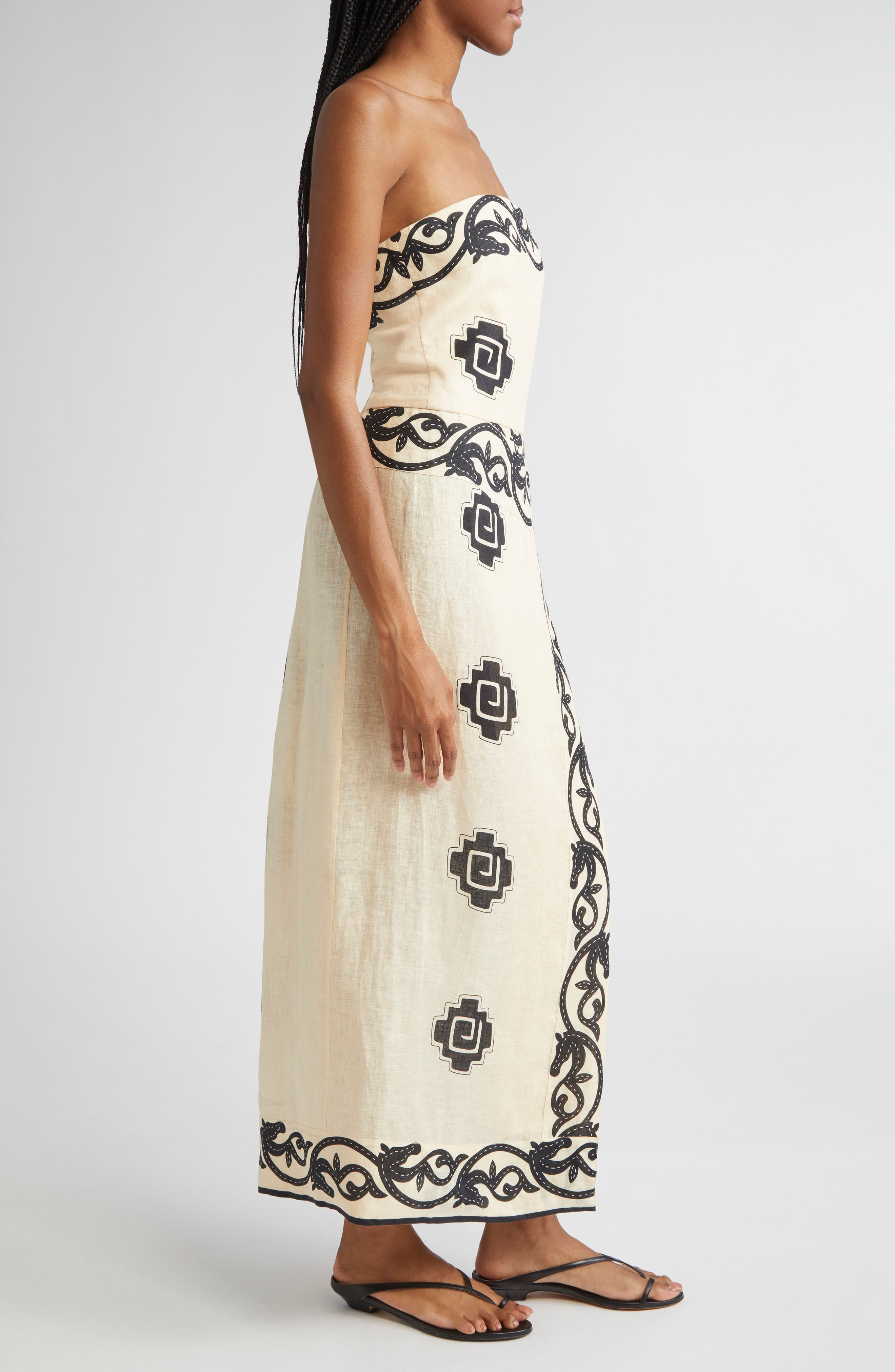 Johanna Ortiz Ancient Strapless Linen Faux Wrap Dress in Ecru /Black at Nordstrom - 3