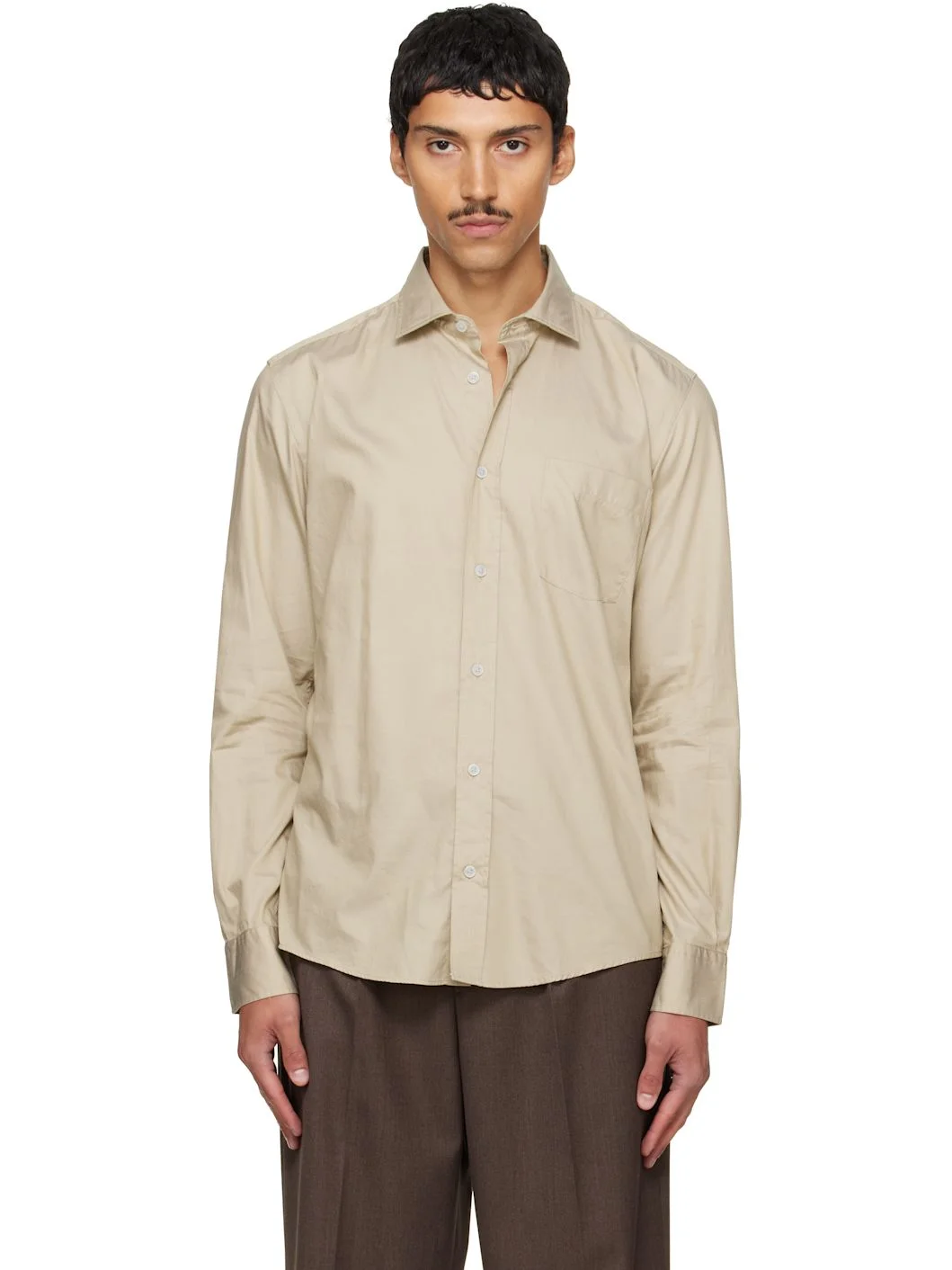 Beige Spread Collar Casual-Fit Cotton Shirt - 1