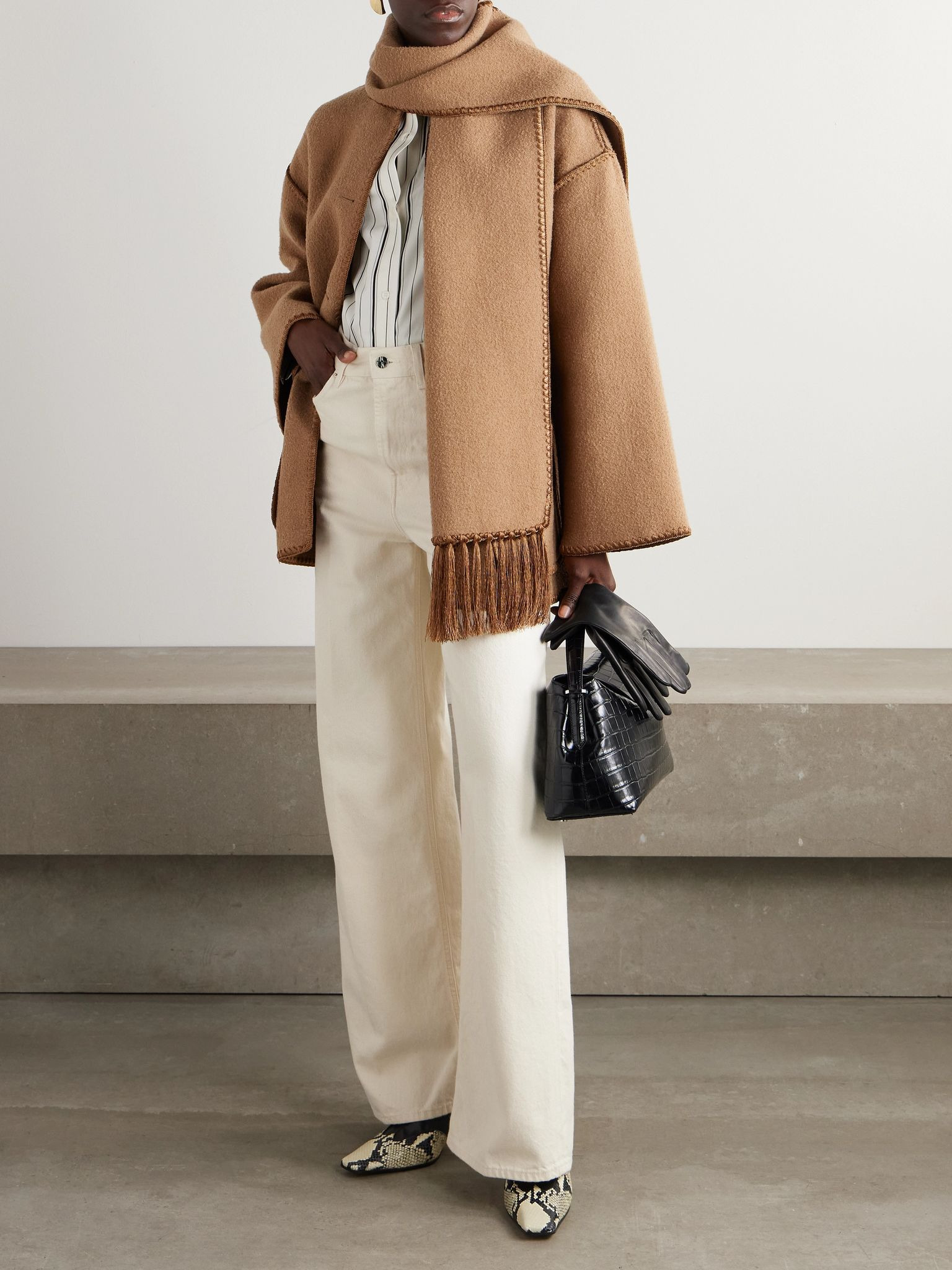 Draped fringed wool-blend bouclé jacket Camel - 2
