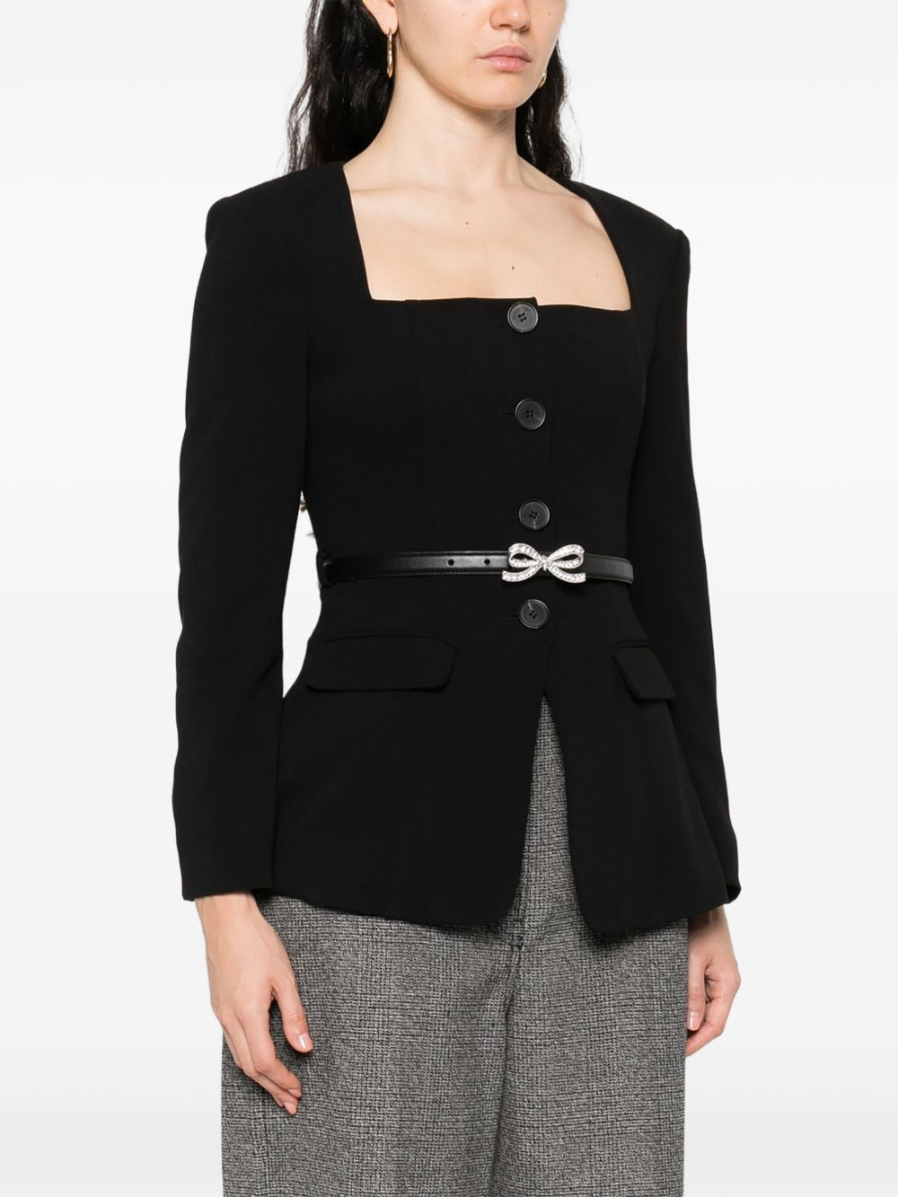 bow-embellished belted jacket - 3