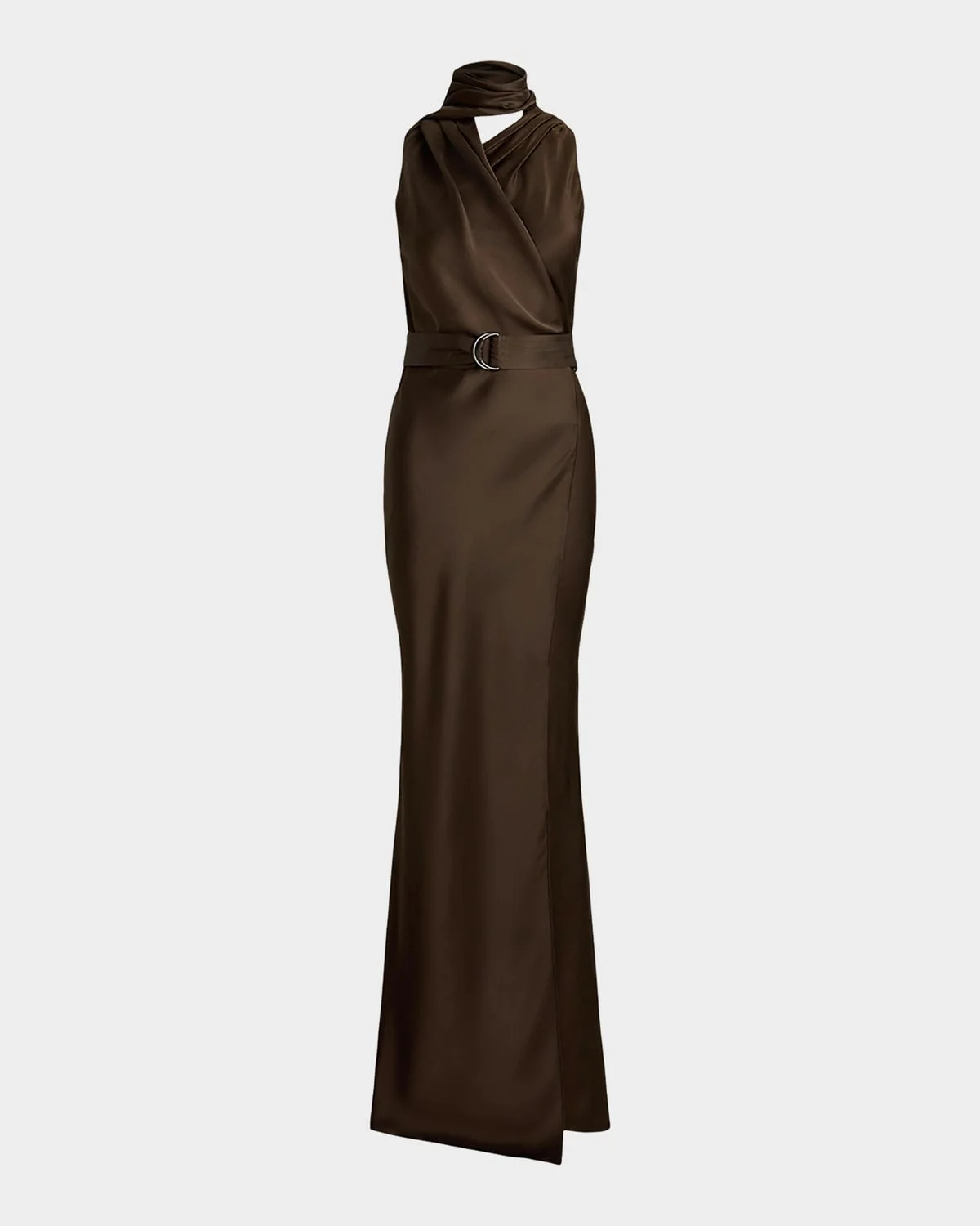 Neck-Scarf Washed Duchesse-Silk Wrap Gown - 1