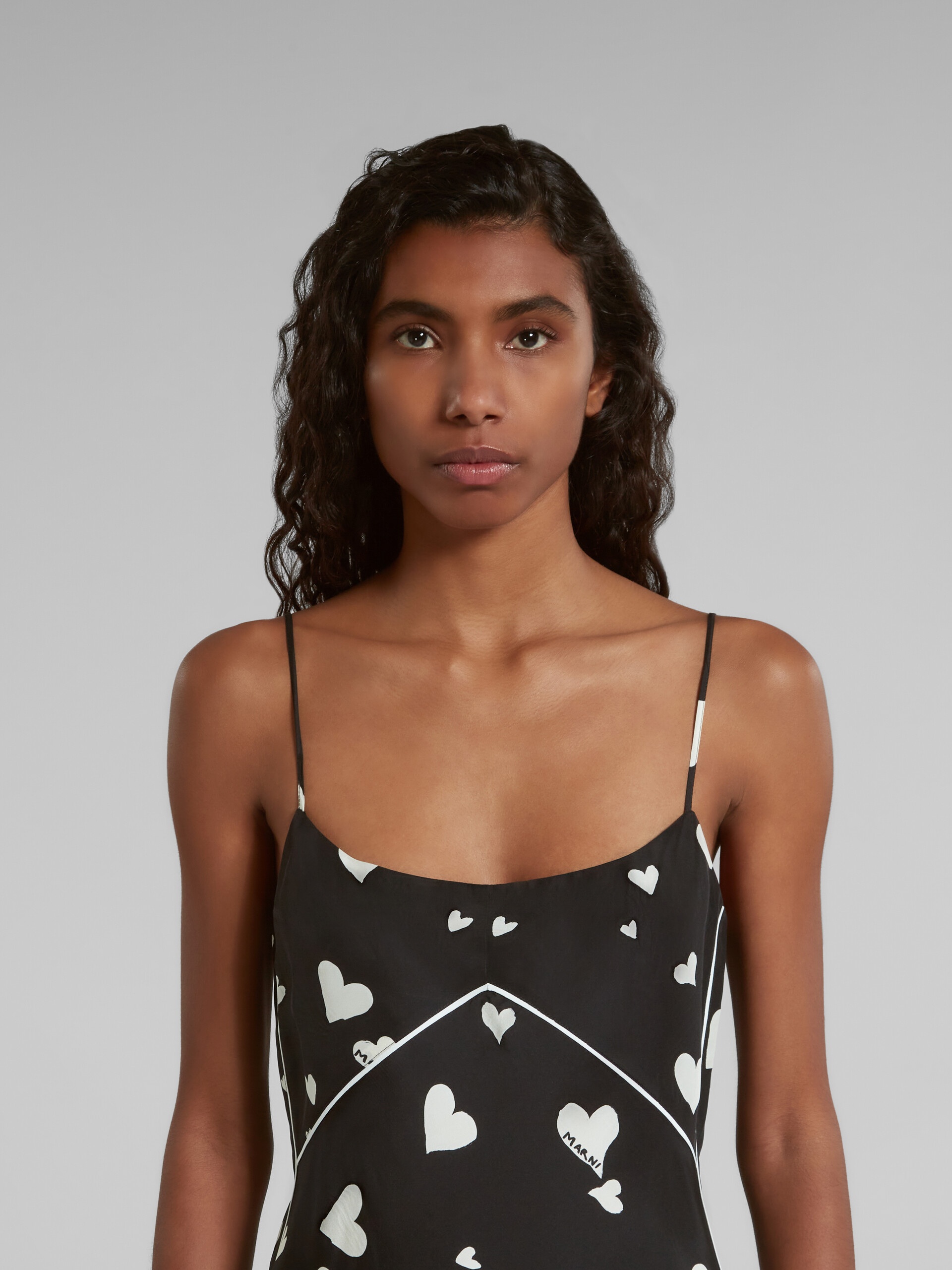 BLACK SILK SLIP DRESS WITH BUNCH OF HEARTS PRINT - 4