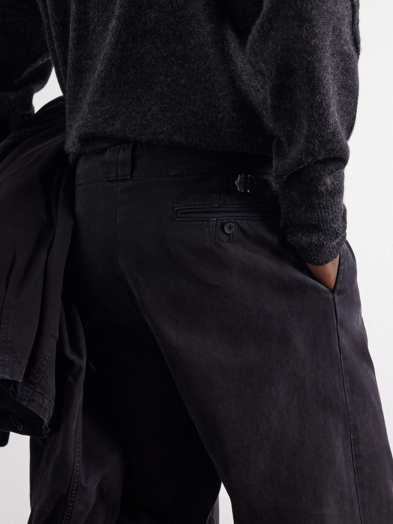 Wide-Leg Garment-Dyed Pleated Cotton-Twill Trousers 5