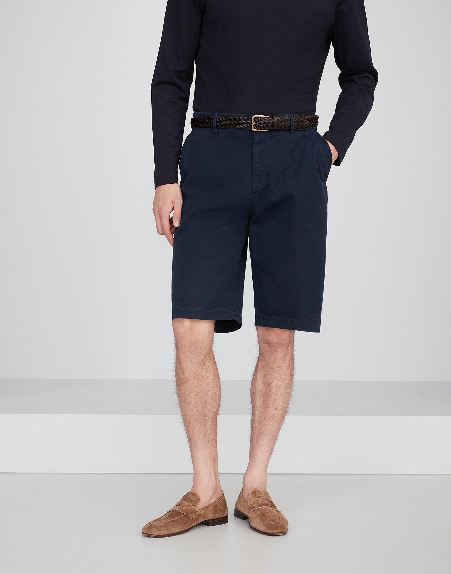 Garment-dyed basic fit Bermuda shorts in twisted cotton gabardine - 1