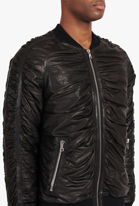 Black leather bomber jacket - 8