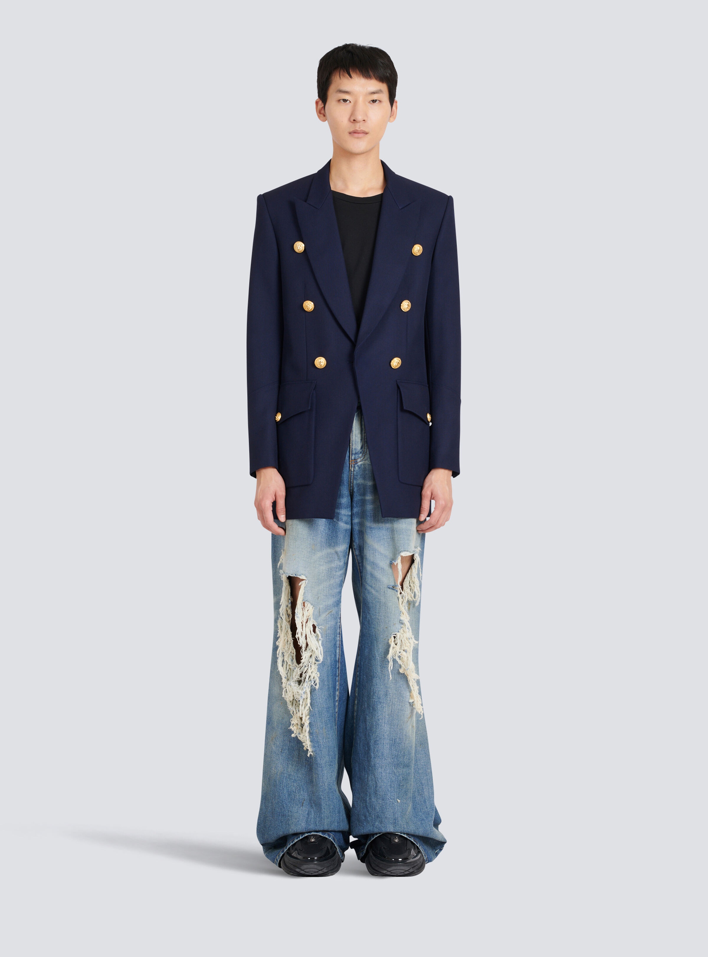 Six-button twill blazer with monogram lining - 3