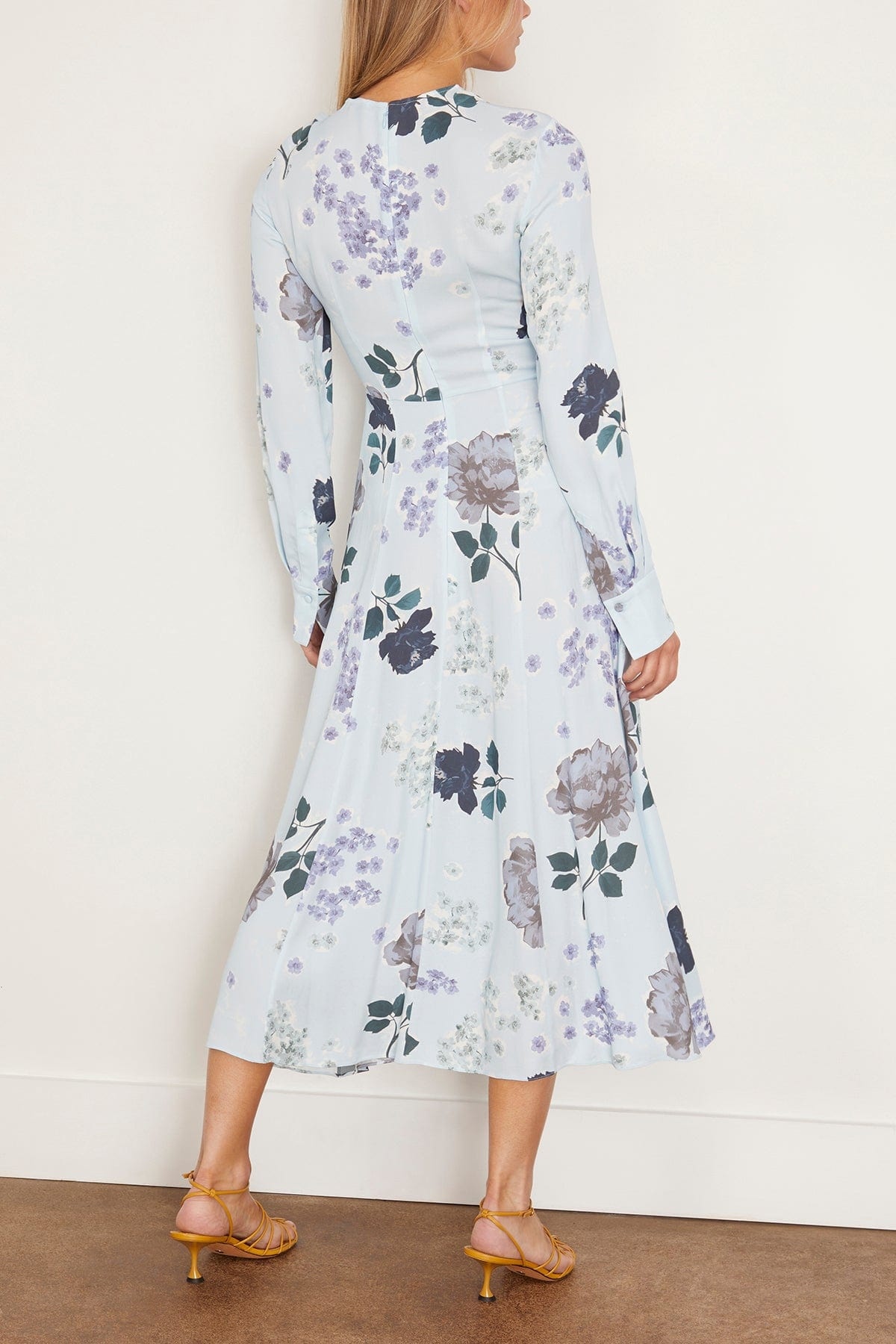 Long Sleeve A-Line Midi Dress in Small Margot Floral Sky Blue - 4