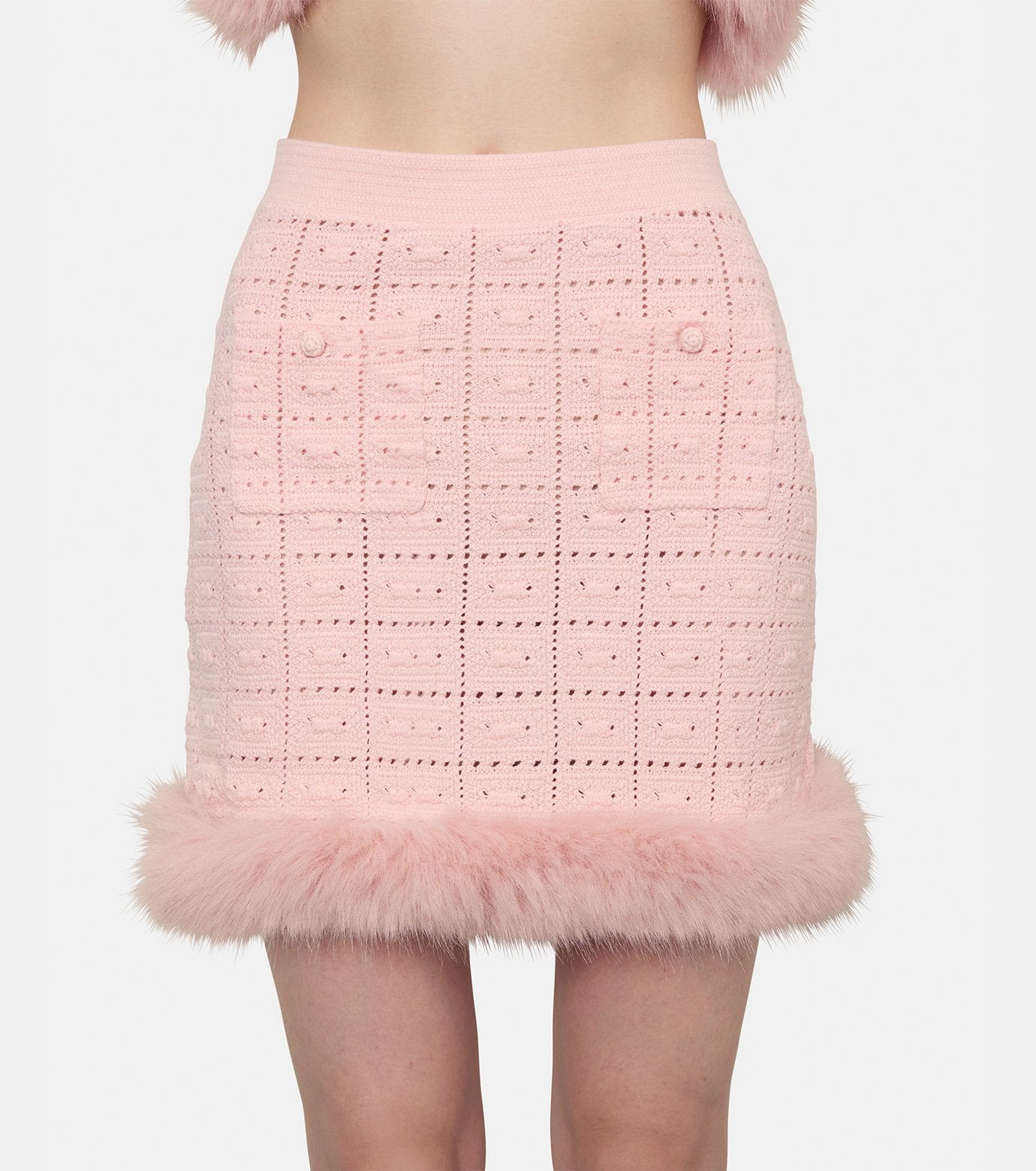 Pink Fur Hem Knit Skirt - 2