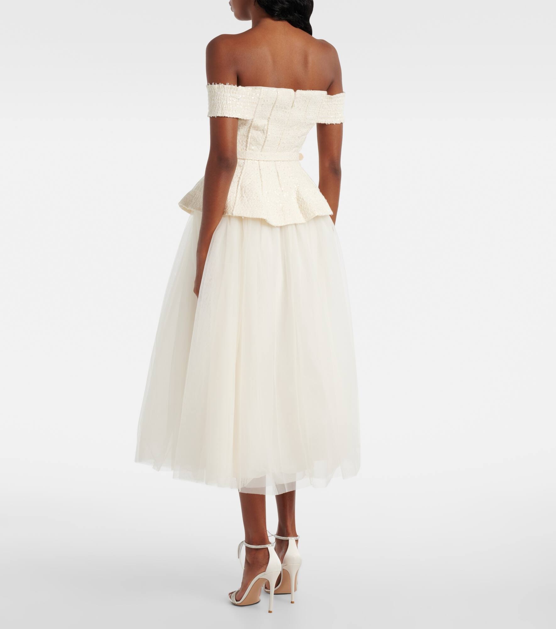 Bridal sequined bow-detail peplum midi dress - 3