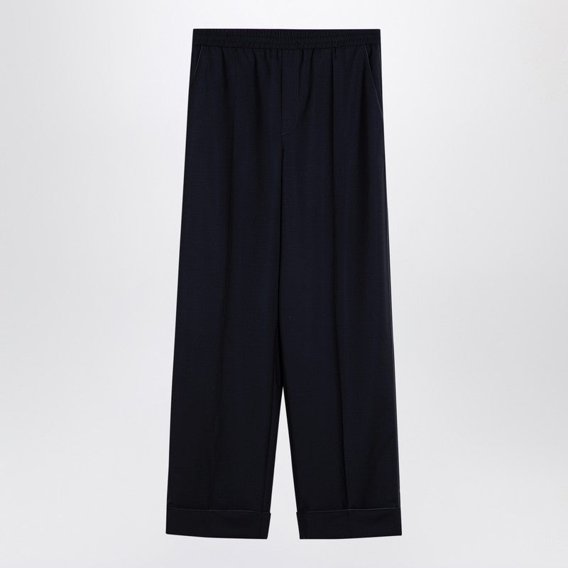 Valentino Navy Blue Wool Blend Wide Trousers Men - 1