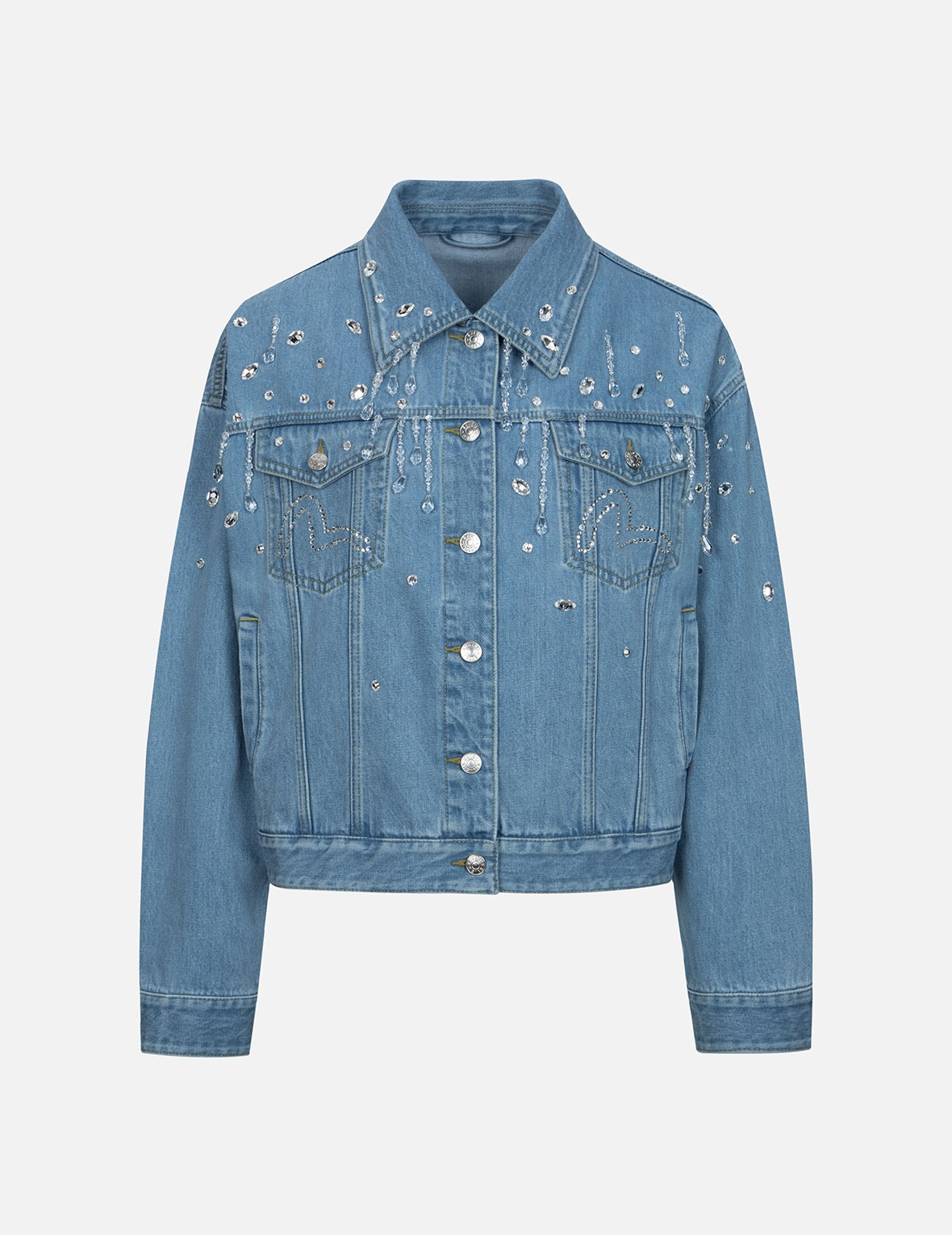 CRYSTAL EMBELLISHED OVERSIZED DENIM JACKET - 1