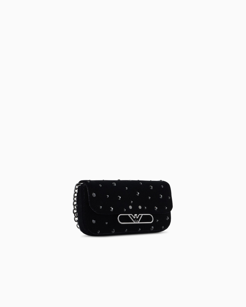 EMPORIO ARMANI MINI SHOULDER BAG MADE OF VELVET WITH RHINESTONES AND METAL EAGLE LOGO outlook