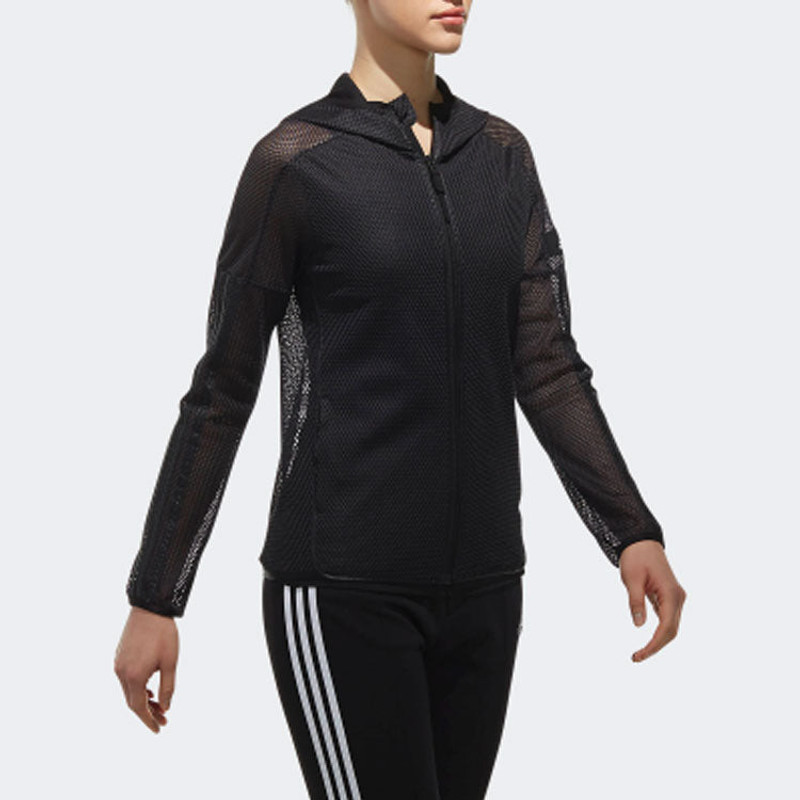 (WMNS) adidas Sports Hollow Out Mesh hooded Jacket Black CV5489 6