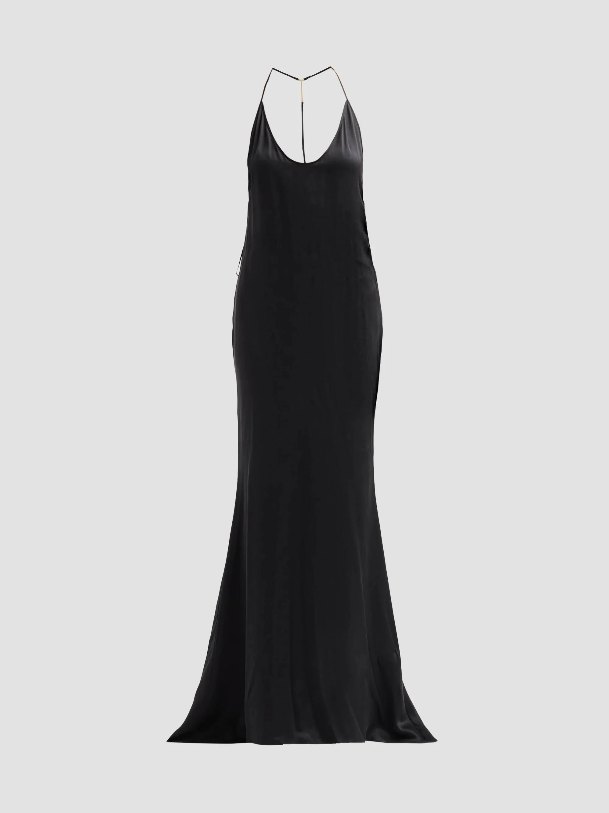 Women's Satin Silk Halterneck Gown - Black - 1