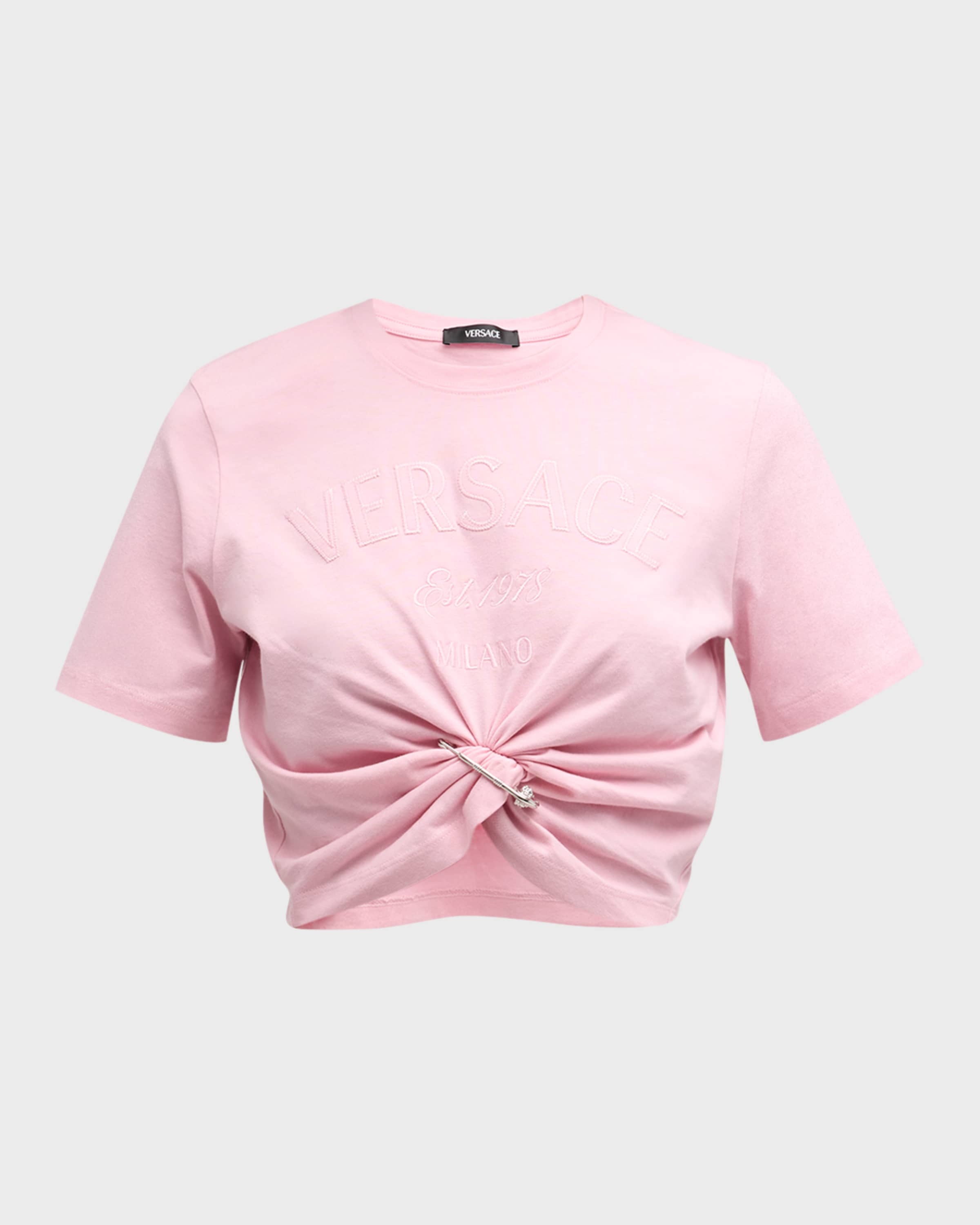 VERSACE Twist-Hem Cropped Logo T-Shirt | neimanmarcus