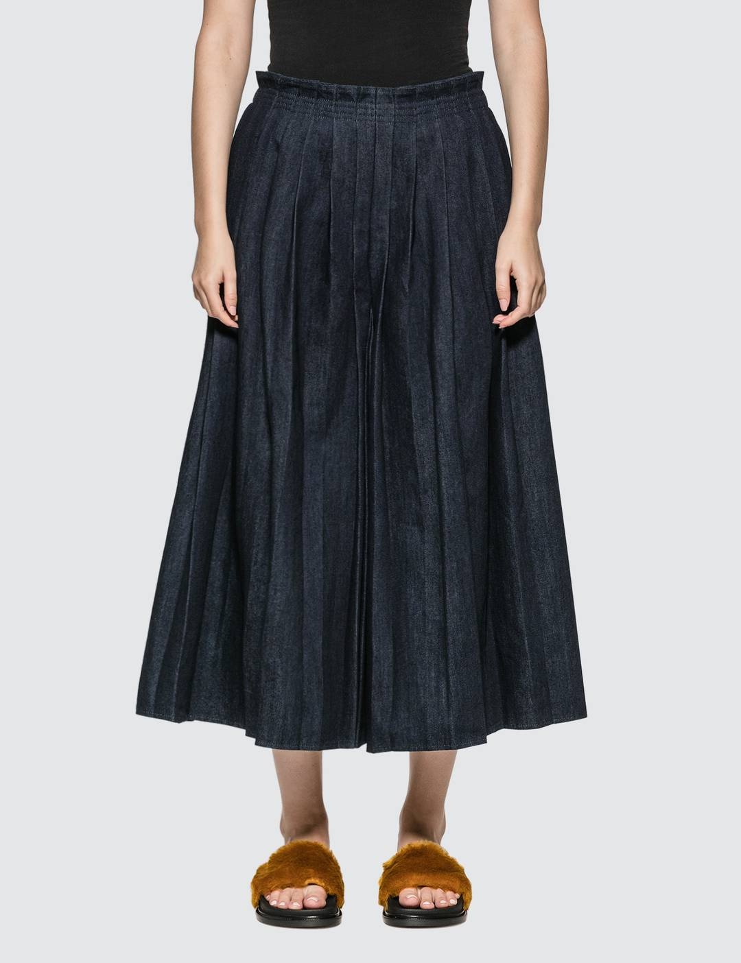 Denim Pleated Skirt Pants - 1