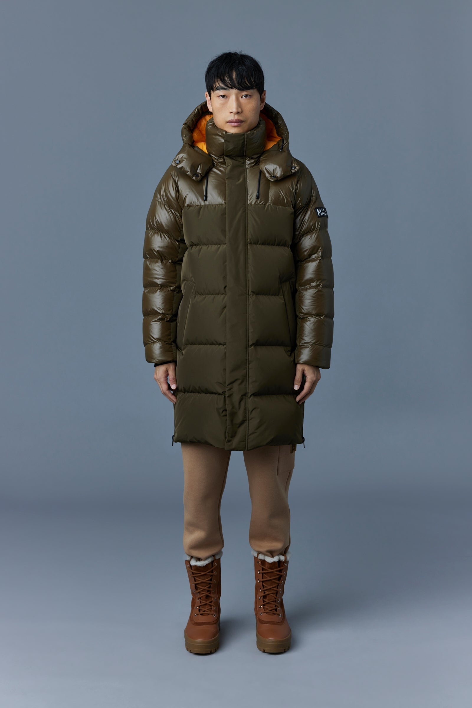KAZUYA mixed-media down coat with hood - 2