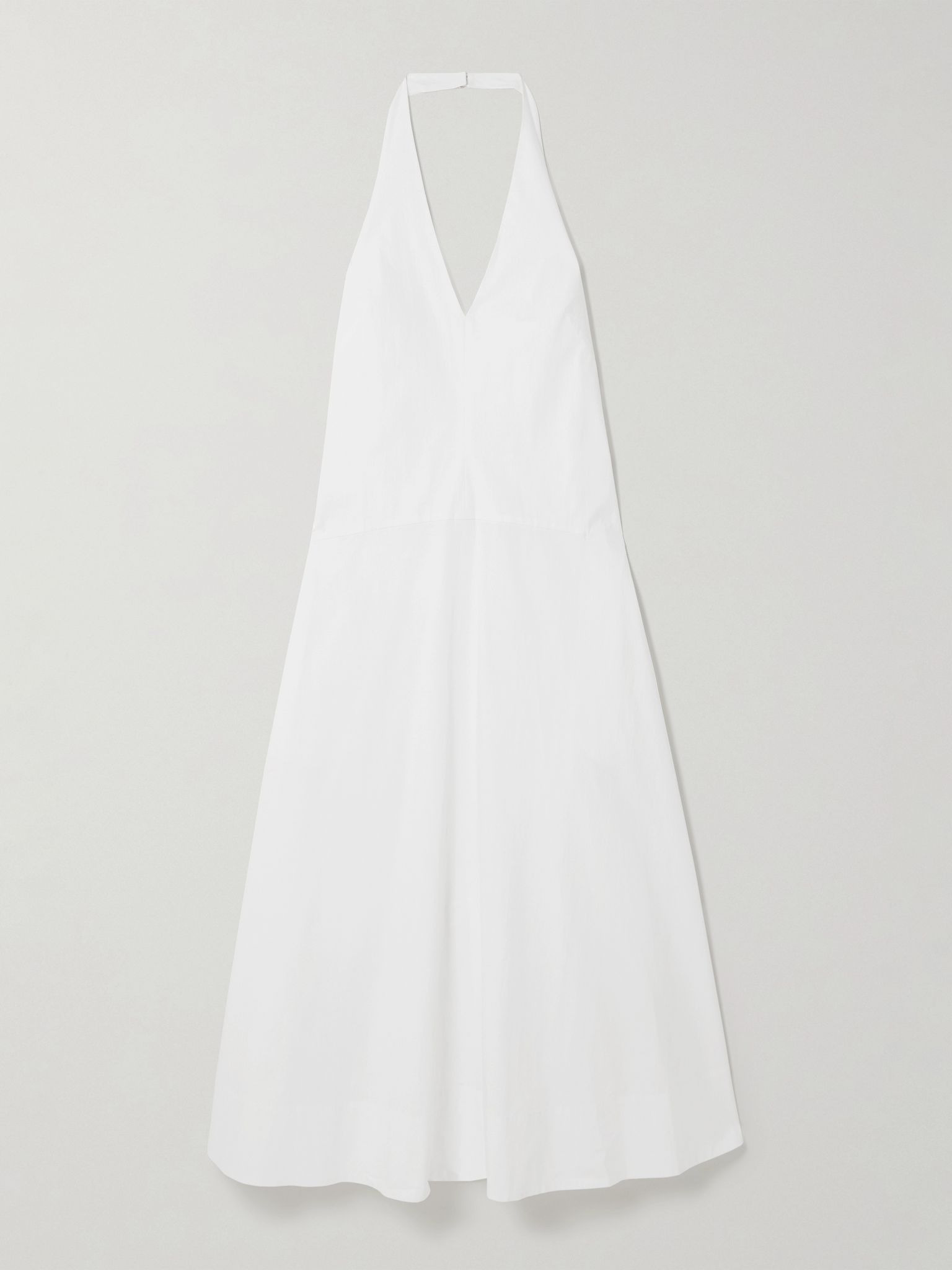 Crinkled cotton-blend poplin halterneck maxi dress White - 1