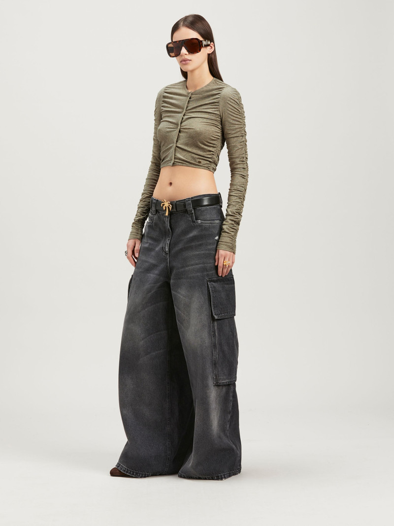 Palm Angels Lurex Rouched Crop Cardigan outlook