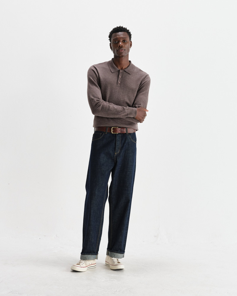 Oban - Brown Marl Worsted Wool Knitted Polo 4