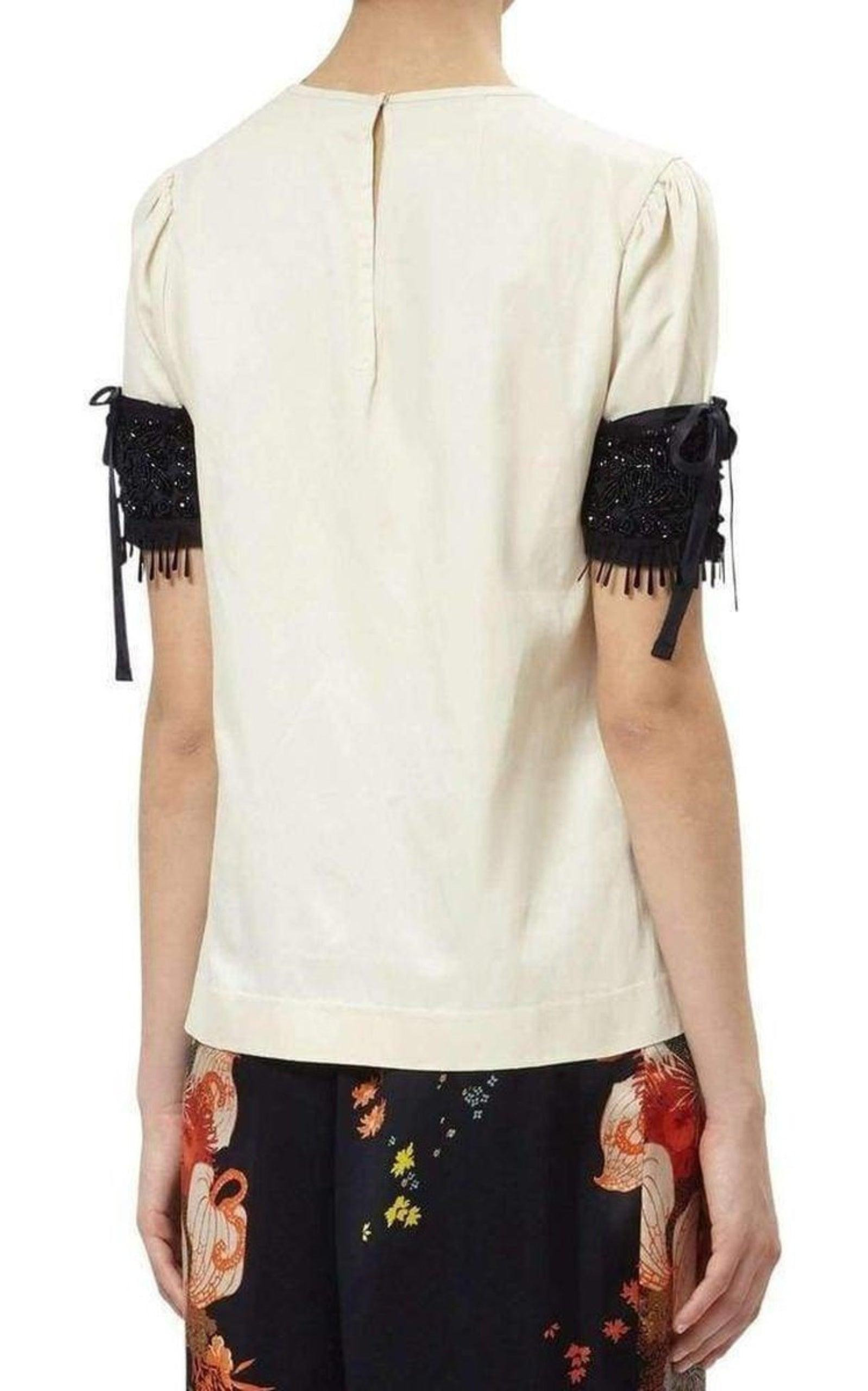 Embellished Sleeve Cotton Blend Top - 4