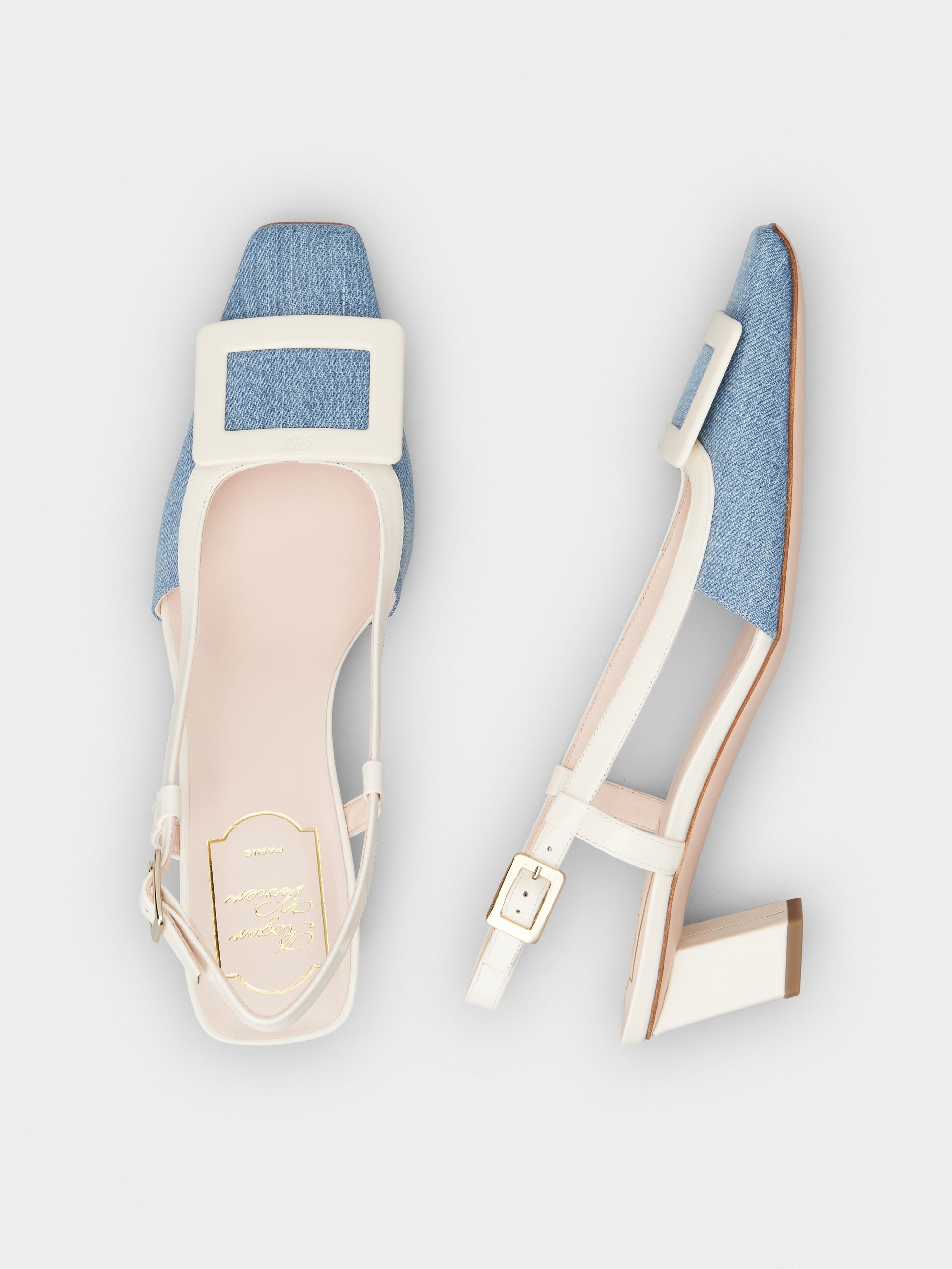 Belle Vivier Lacquered Buckle Slingback Pumps in Denim - 4