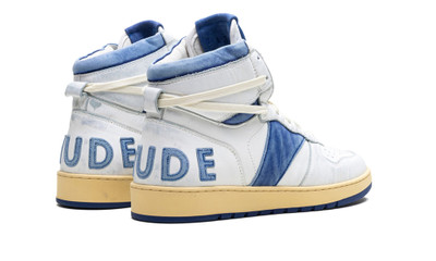 Rhude Leather Rhecess High Top Sneakers "White and Royal Blue" outlook