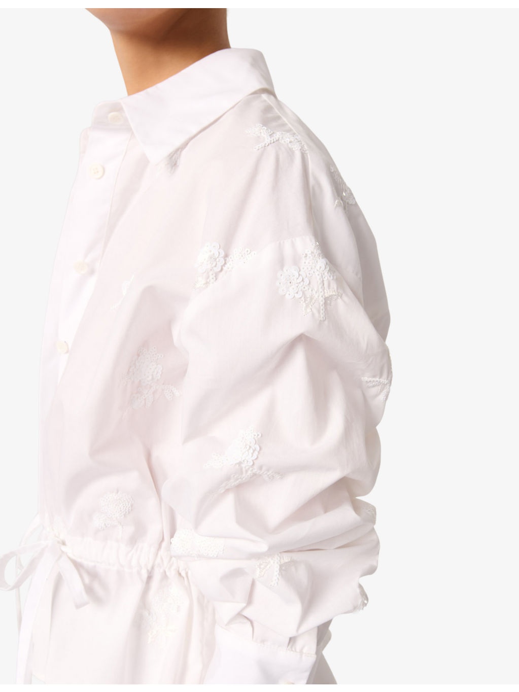 Floral-Embroidered Tie-Waist Cotton-Blend Shirt - 5